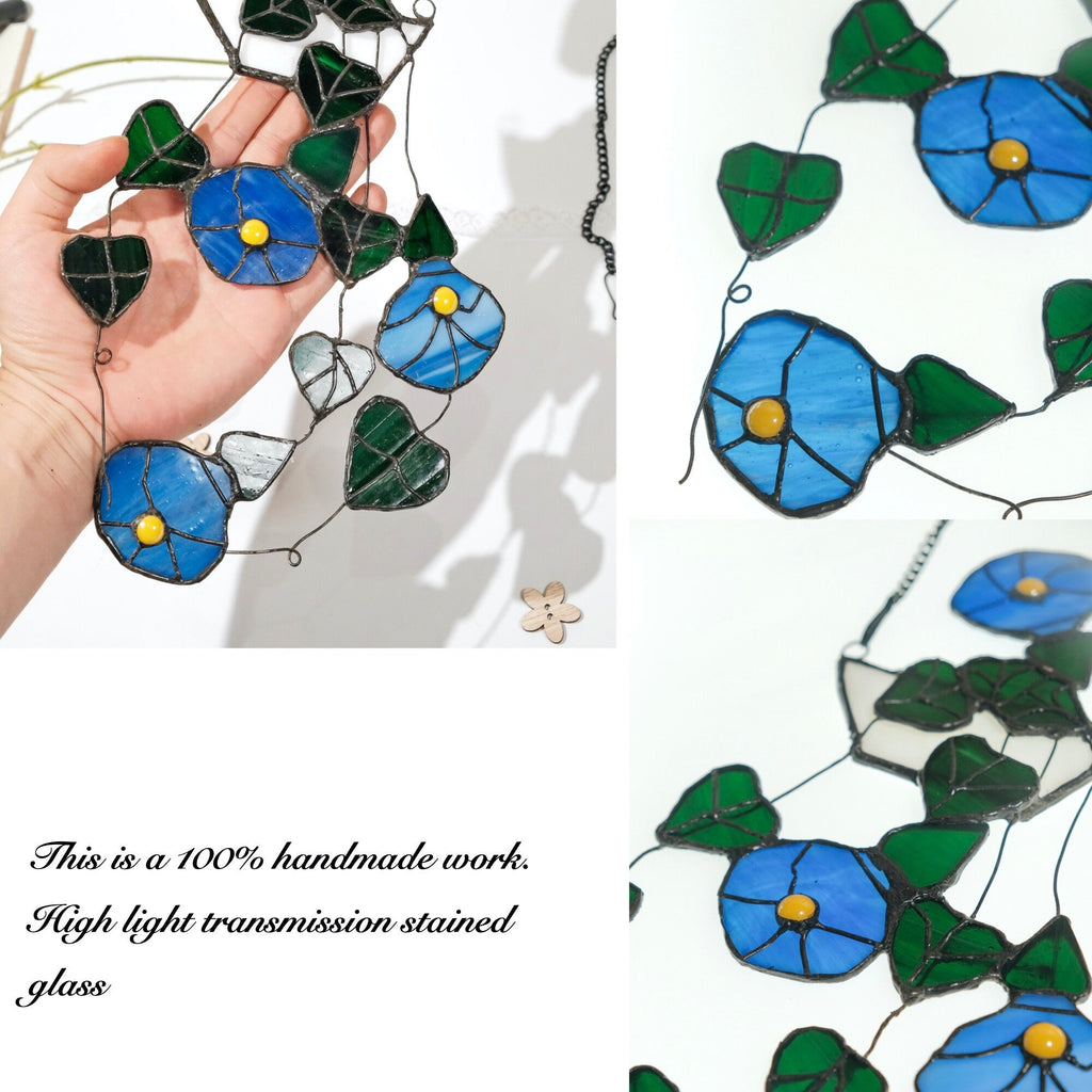 RainLine String of Hearts Morning Glory Stained Glass Window Hanging Suncatcher