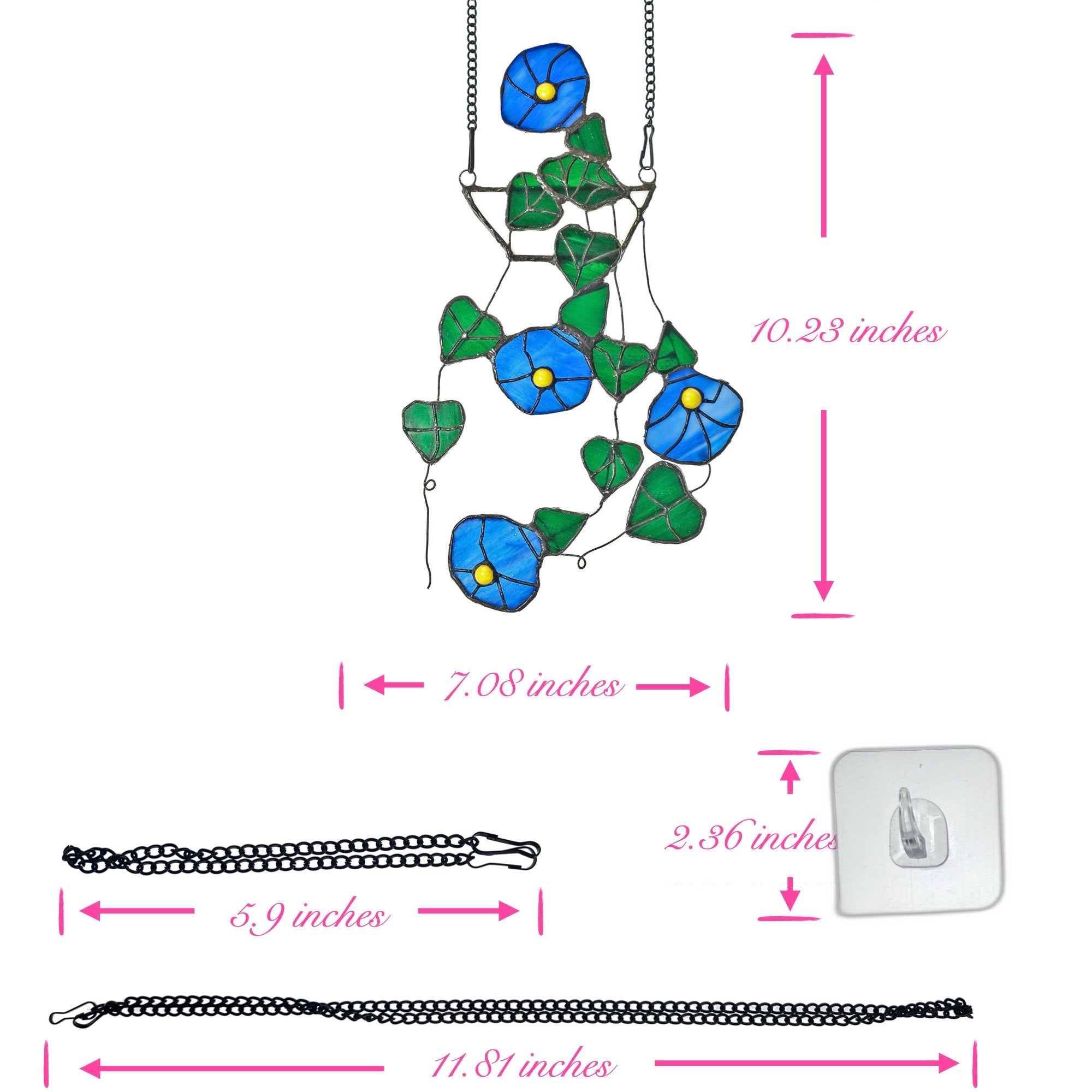 RainLine String of Hearts Morning Glory Stained Glass Window Hanging Suncatcher