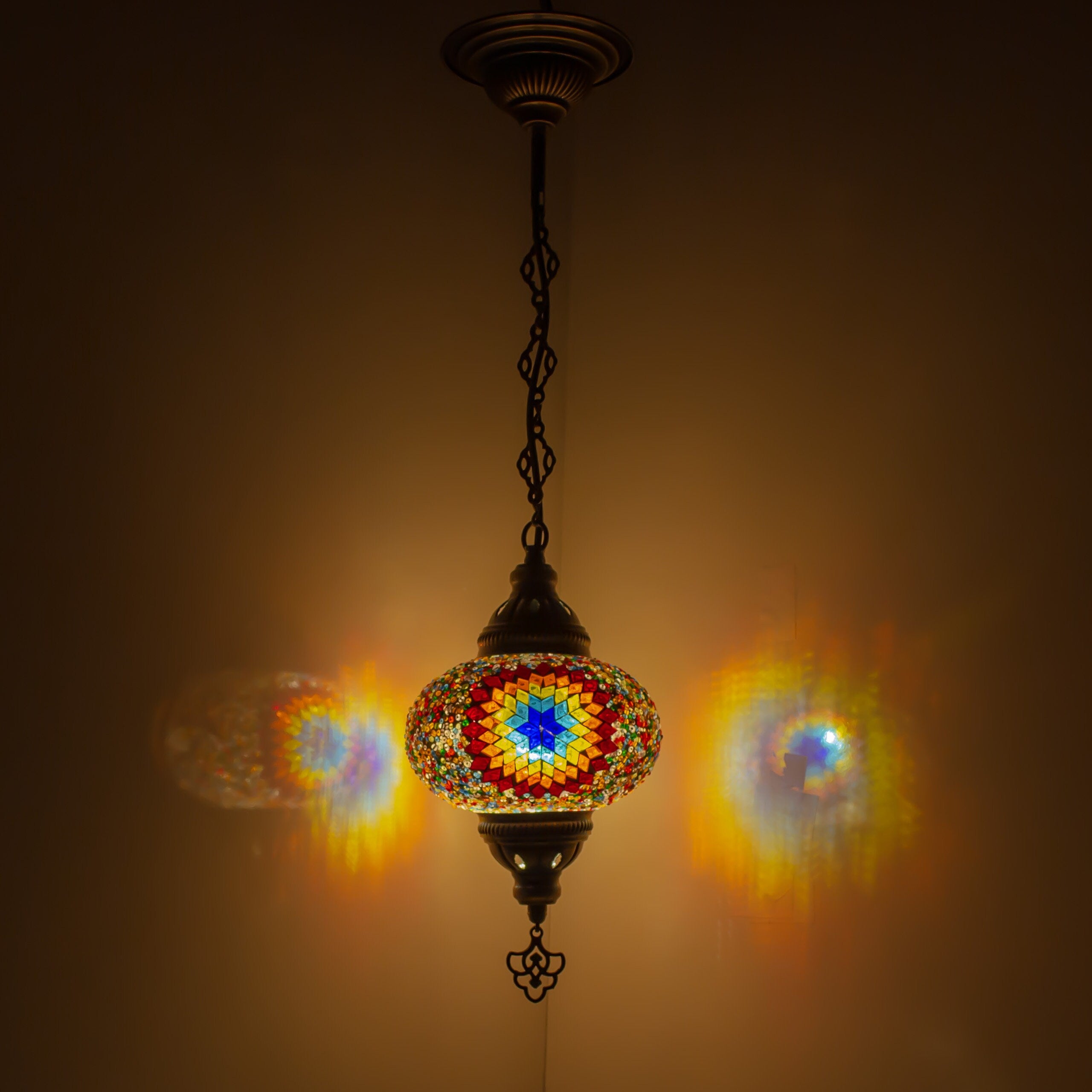 MoslandHome Handmade Turkish Mosaic Hanging Lamp Moroccan Chandelier 25.6in