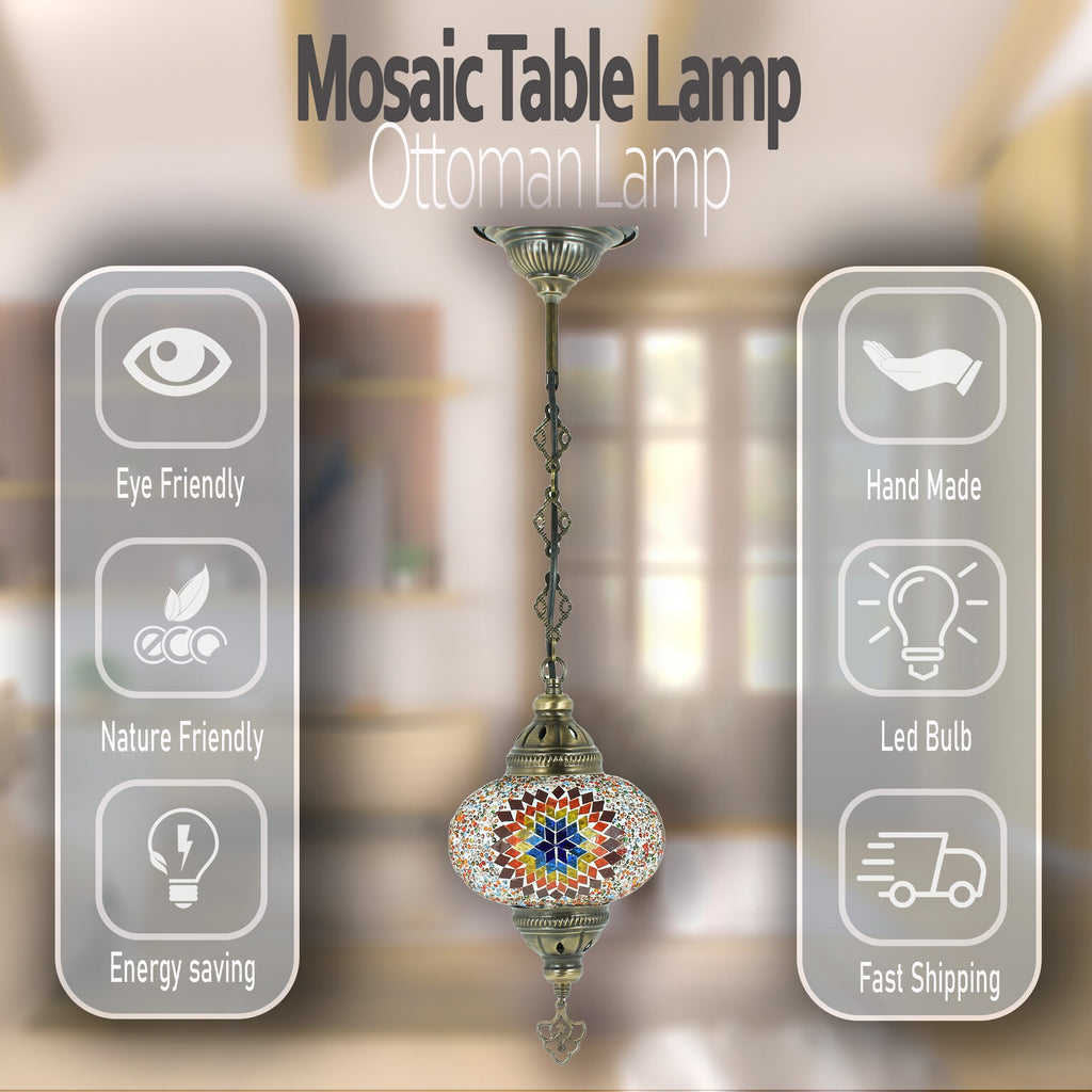 MoslandHome Handmade Turkish Mosaic Hanging Lamp Moroccan Chandelier 25.6in