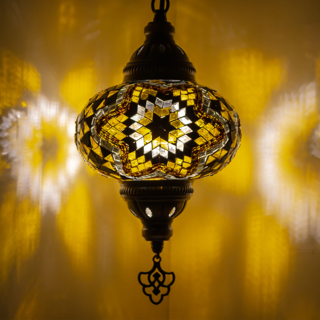 MoslandHome Handmade Turkish Mosaic Chandelier Pendant Lamp With LED Antique Brass
