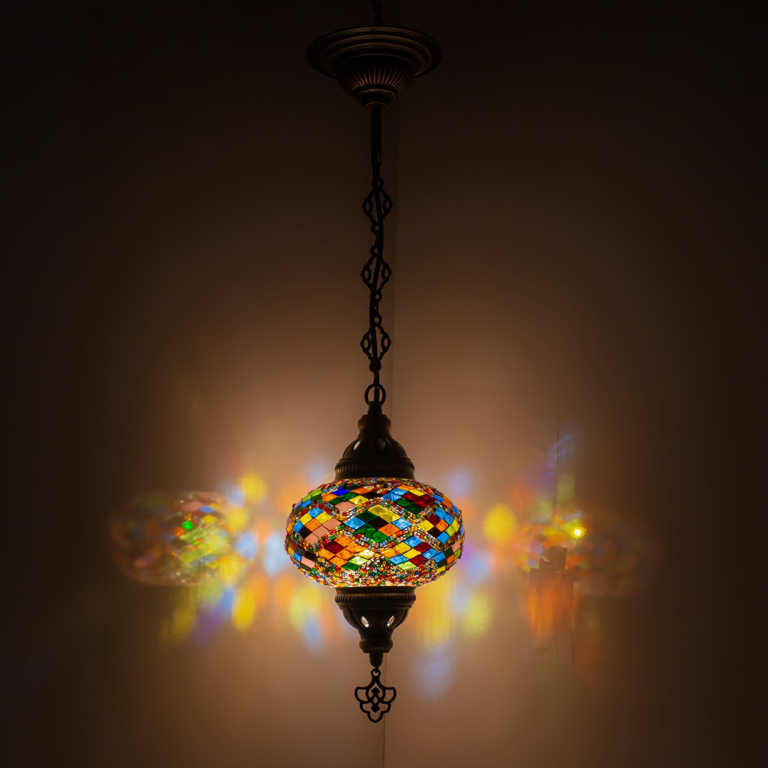 MoslandHome Handmade Turkish Mosaic Chandelier Colorful Moroccan Pendant Lamp