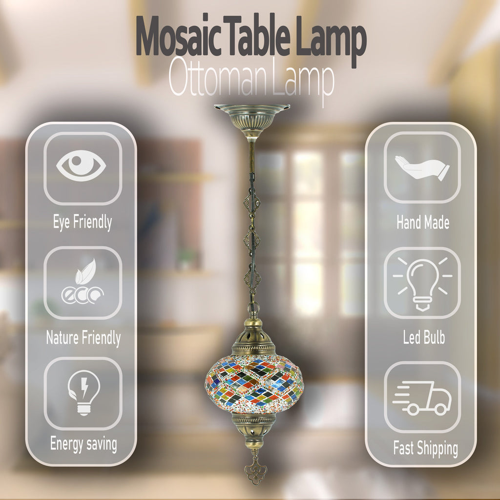 MoslandHome Handmade Turkish Mosaic Chandelier Colorful Moroccan Pendant Lamp
