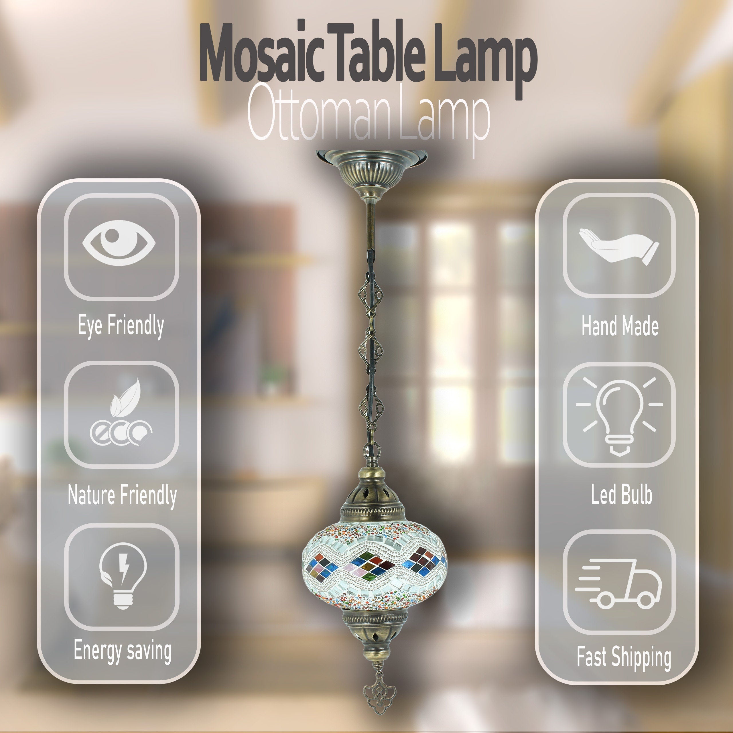 MoslandHome Handmade Turkish Mosaic Pendant Lamp Colorful 6.5in