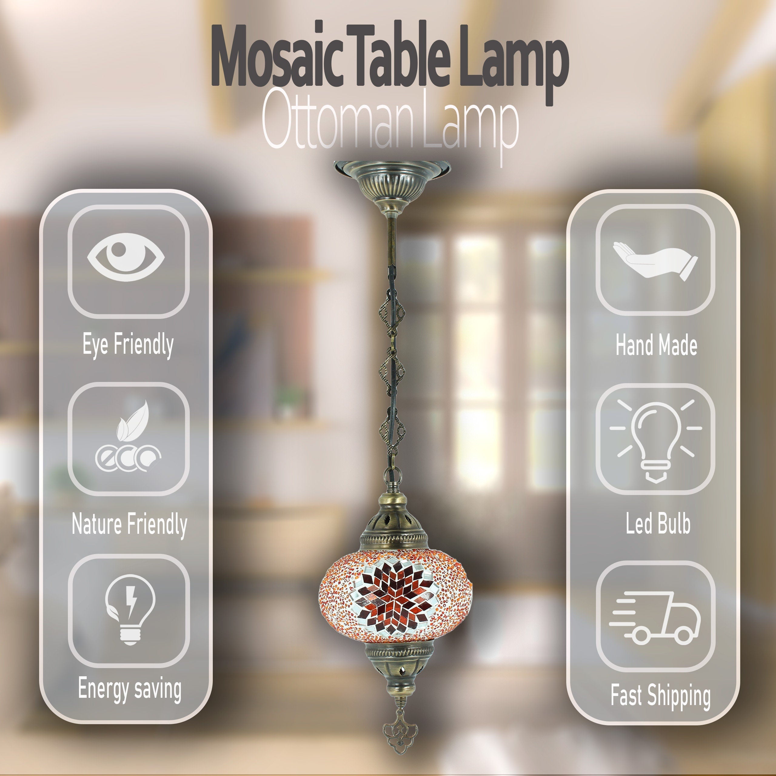 MoslandHome Handmade Turkish Mosaic Pendant Lamp Colorful Chandelier