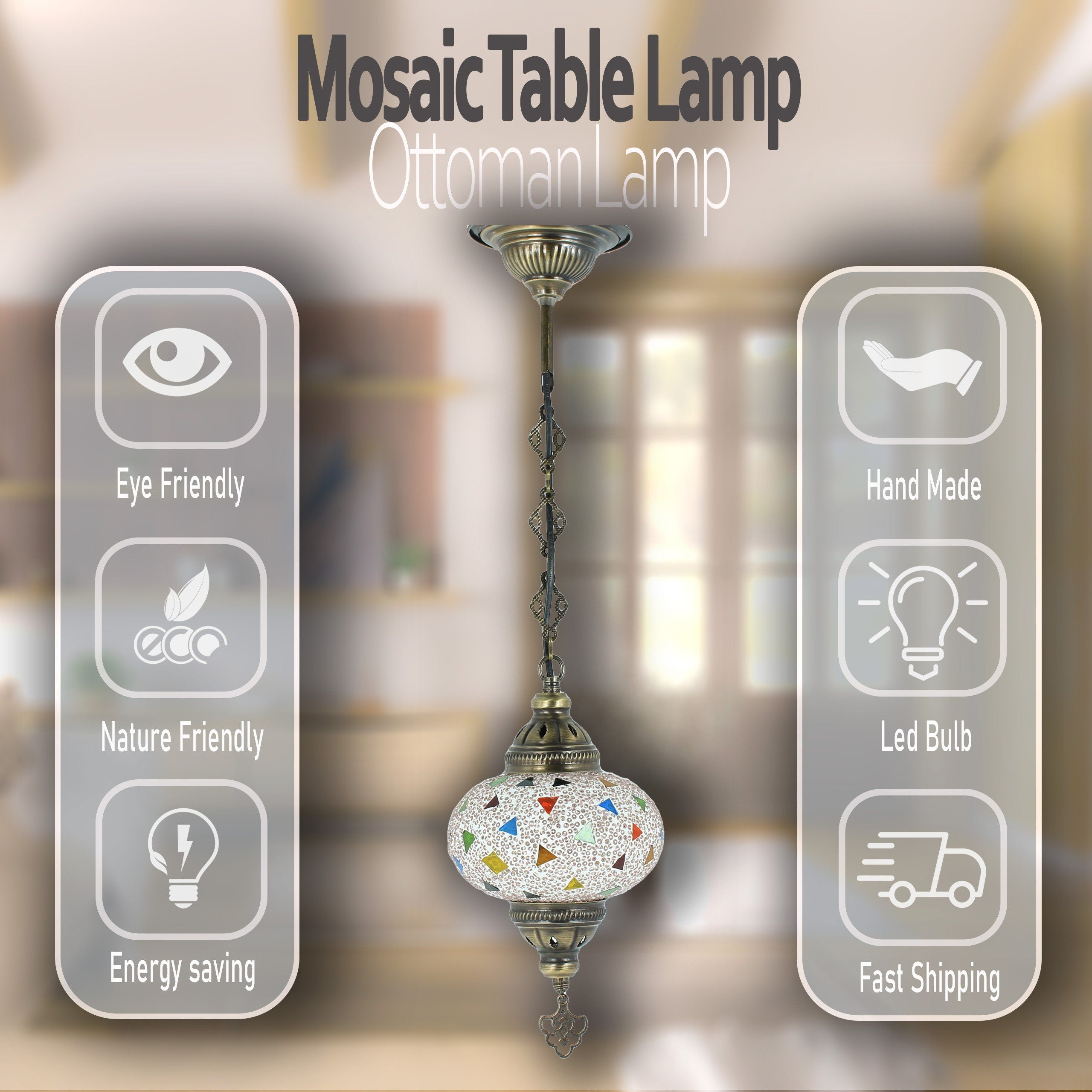 MoslandHome Turkish Mosaic Hanging Pendant Lamp Colorful 25.6in