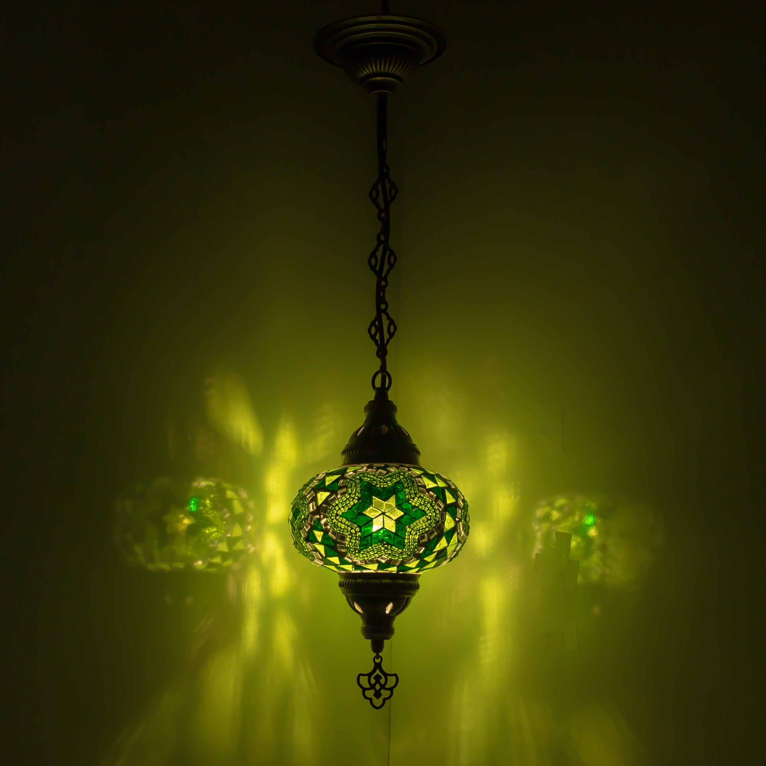 MoslandHome Handmade Turkish Mosaic Pendant Lamp 6.5in Green White