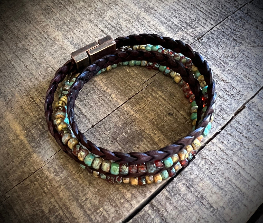 BohoWrapFrancesca Earthy Boho Wrap Bracelet Leather Magnetic Clasp