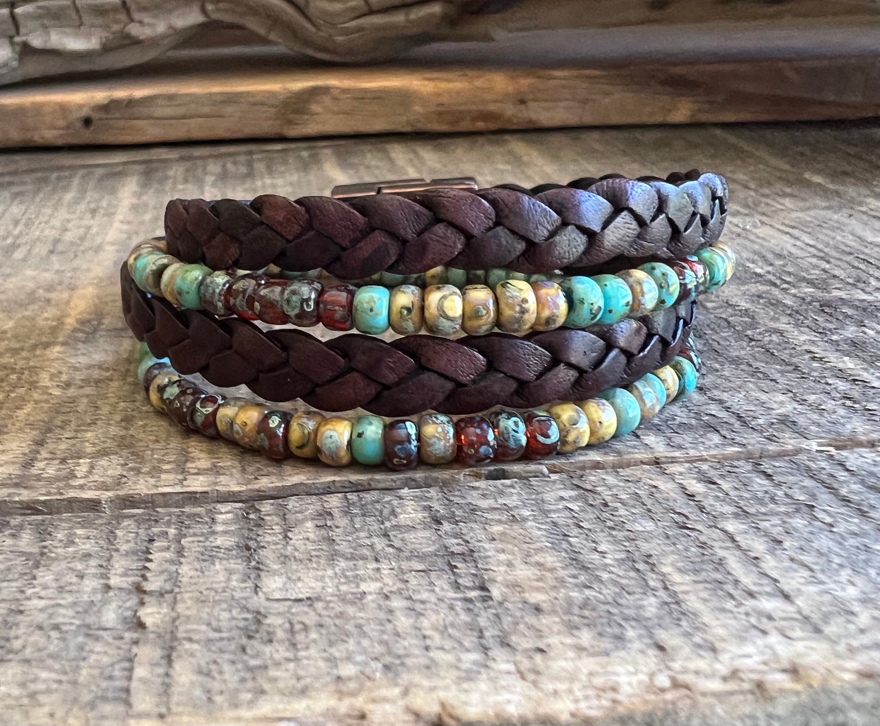 BohoWrapFrancesca Earthy Boho Wrap Bracelet Leather Magnetic Clasp