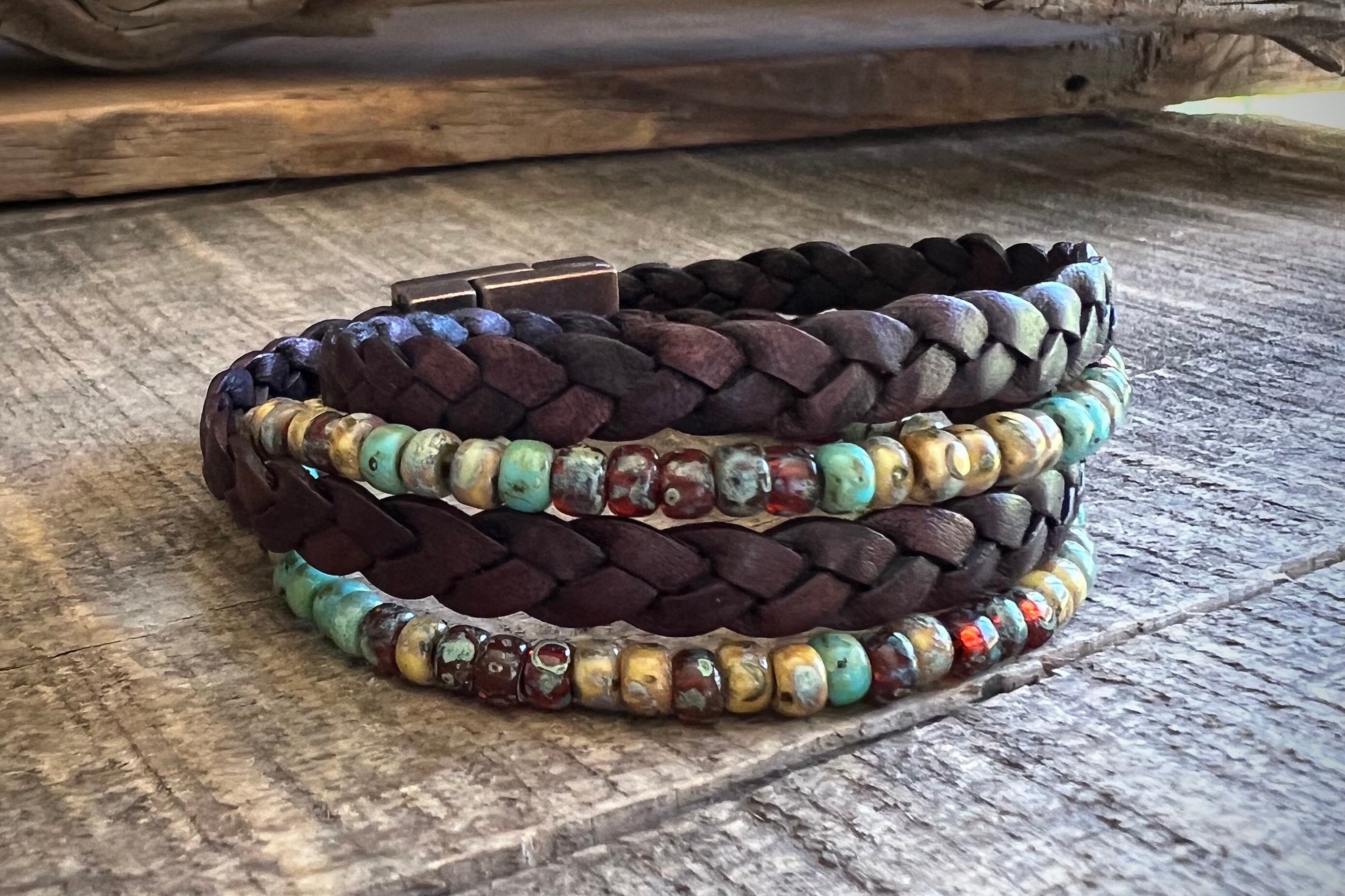 BohoWrapFrancesca Earthy Boho Wrap Bracelet Leather Magnetic Clasp