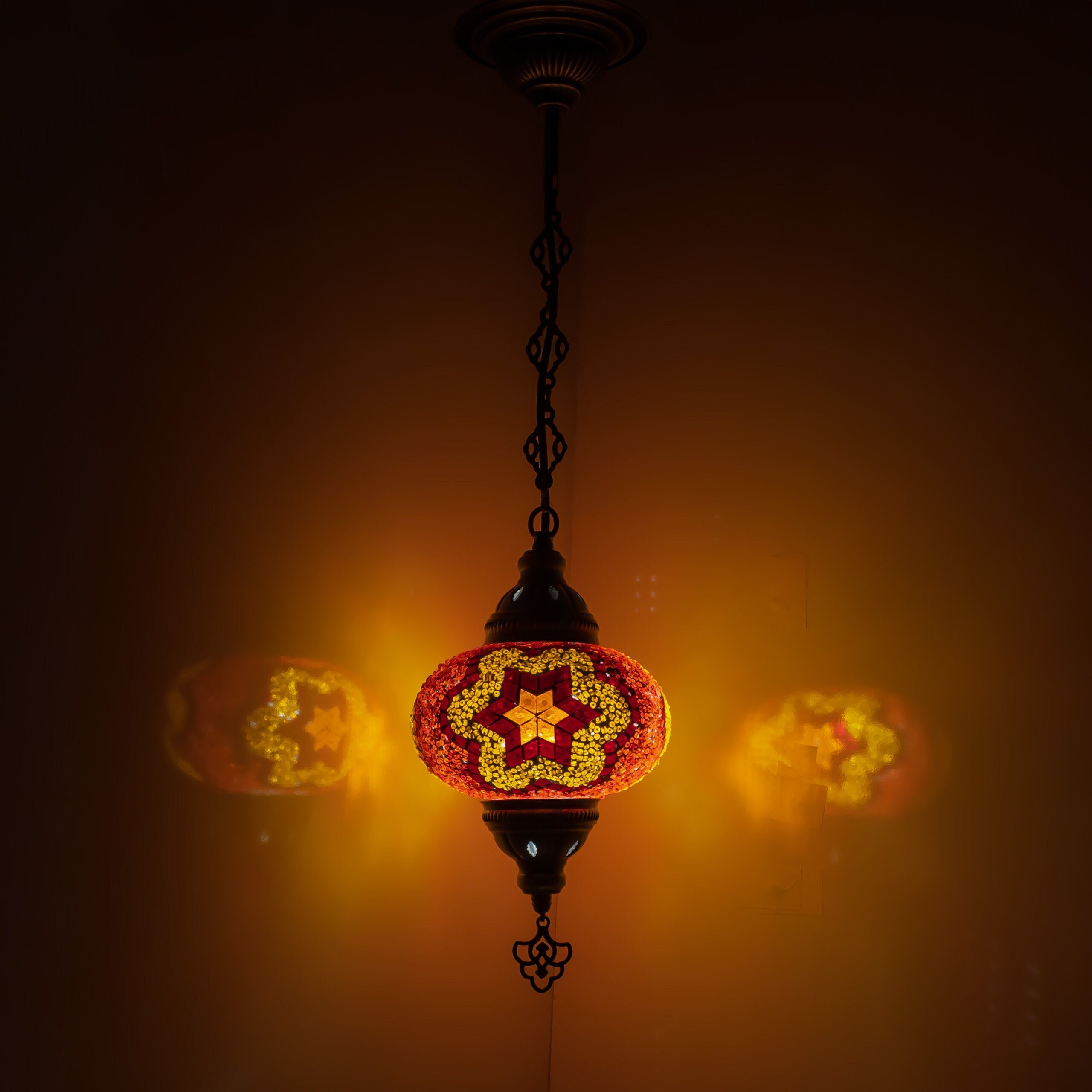 MoslandHome Handmade Turkish Mosaic Pendant Light 6.5in Globe