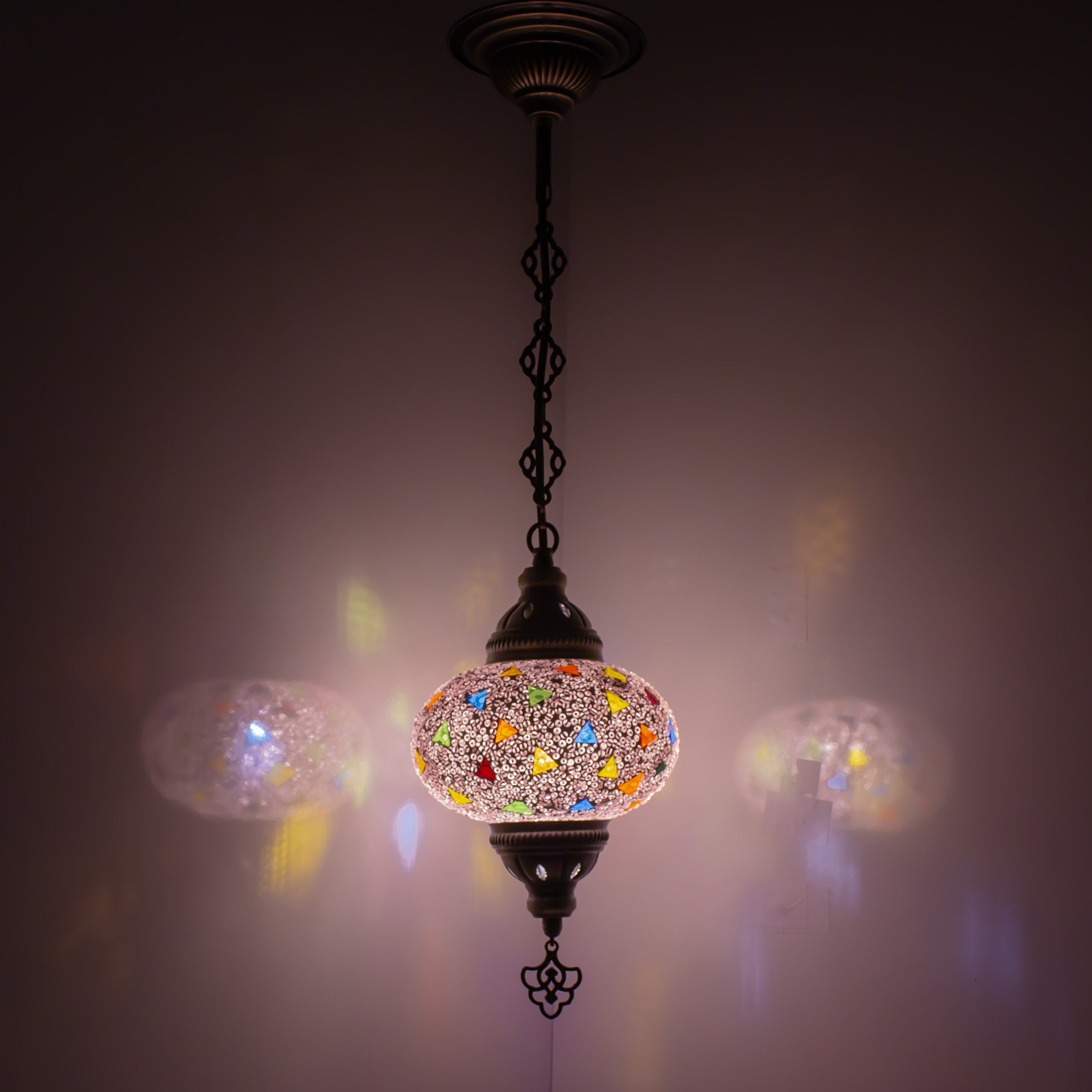 MoslandHome Handmade Turkish Mosaic Pendant Lamp Colorful Moroccan 6.5in
