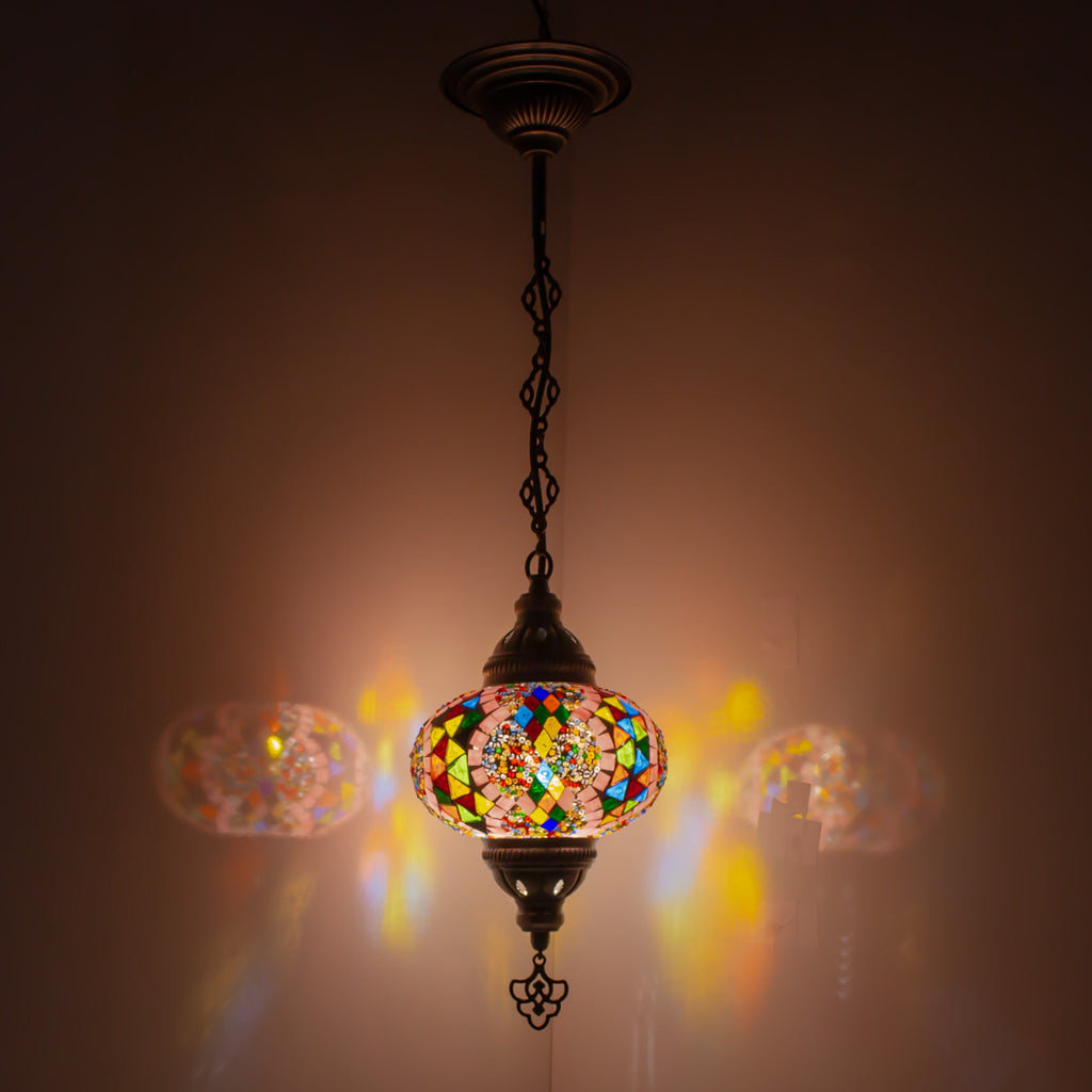 MoslandHome Handmade Turkish Mosaic Pendant Lamp Colorful Moroccan 6.5in