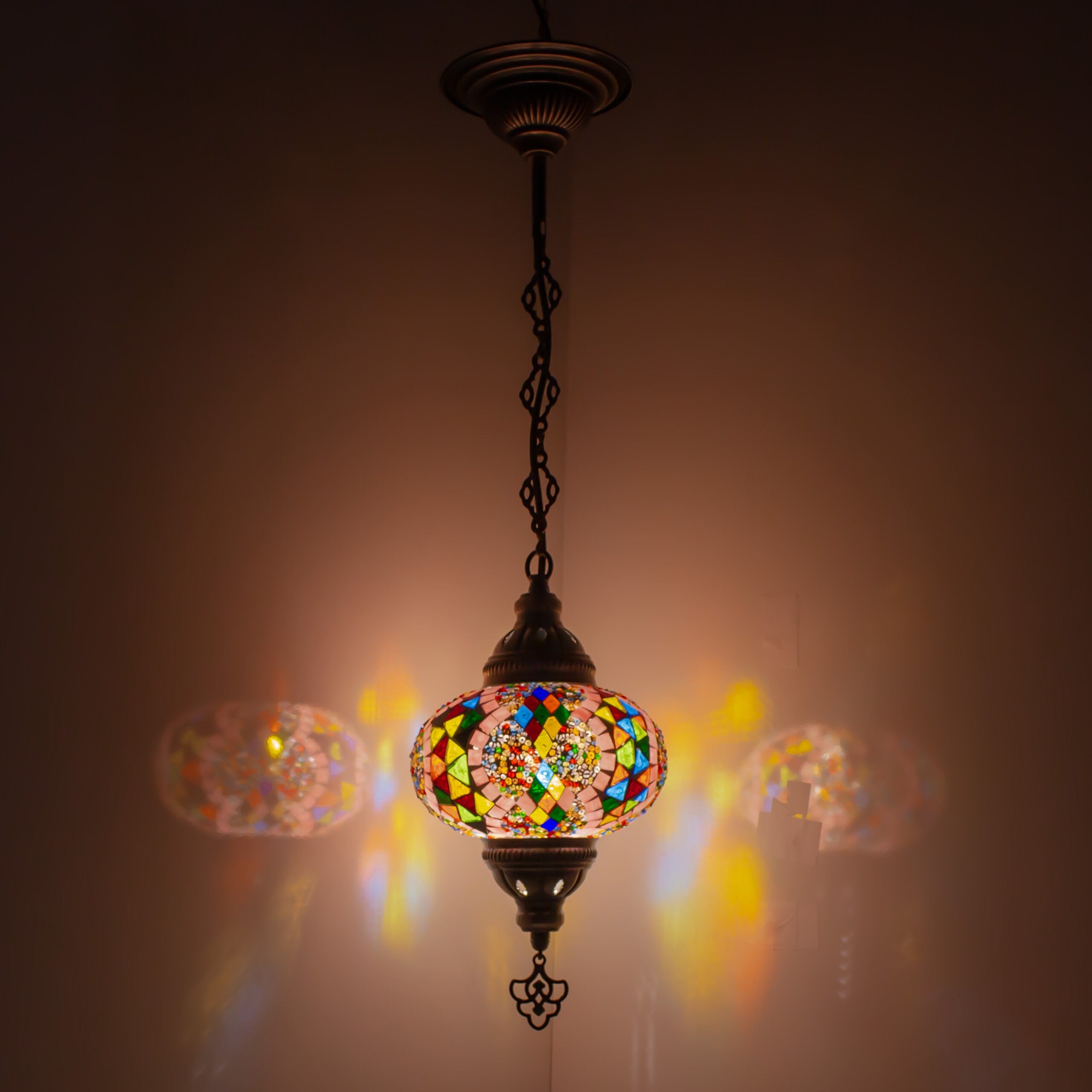 MoslandHome Handmade Turkish Mosaic Pendant Lamp Colorful Moroccan 6.5in
