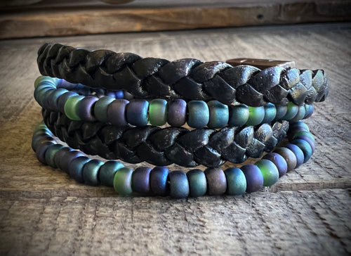 BohoWrapFrancesca Layered Leather Beaded Wrap Bracelet Magnetic Clasp