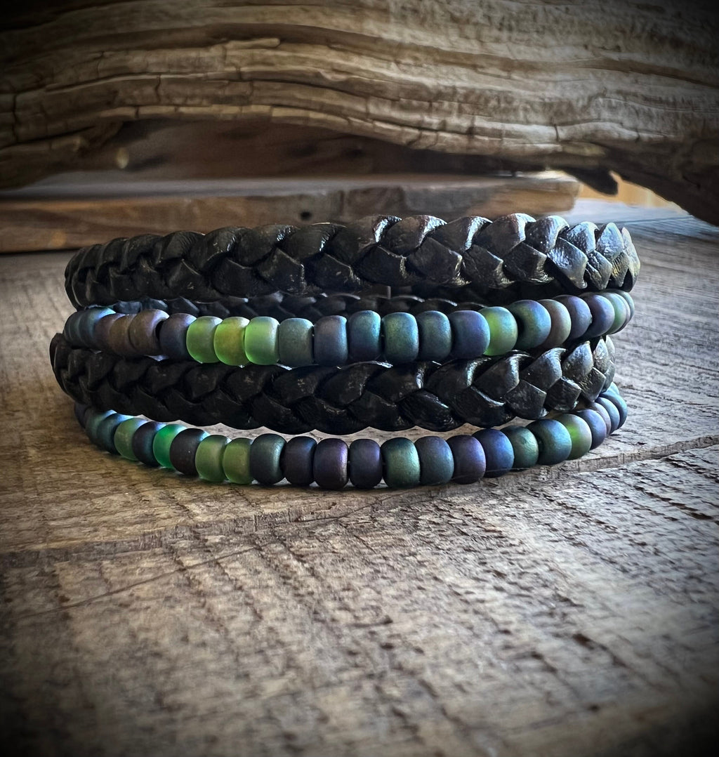 BohoWrapFrancesca Layered Leather Beaded Wrap Bracelet Magnetic Clasp