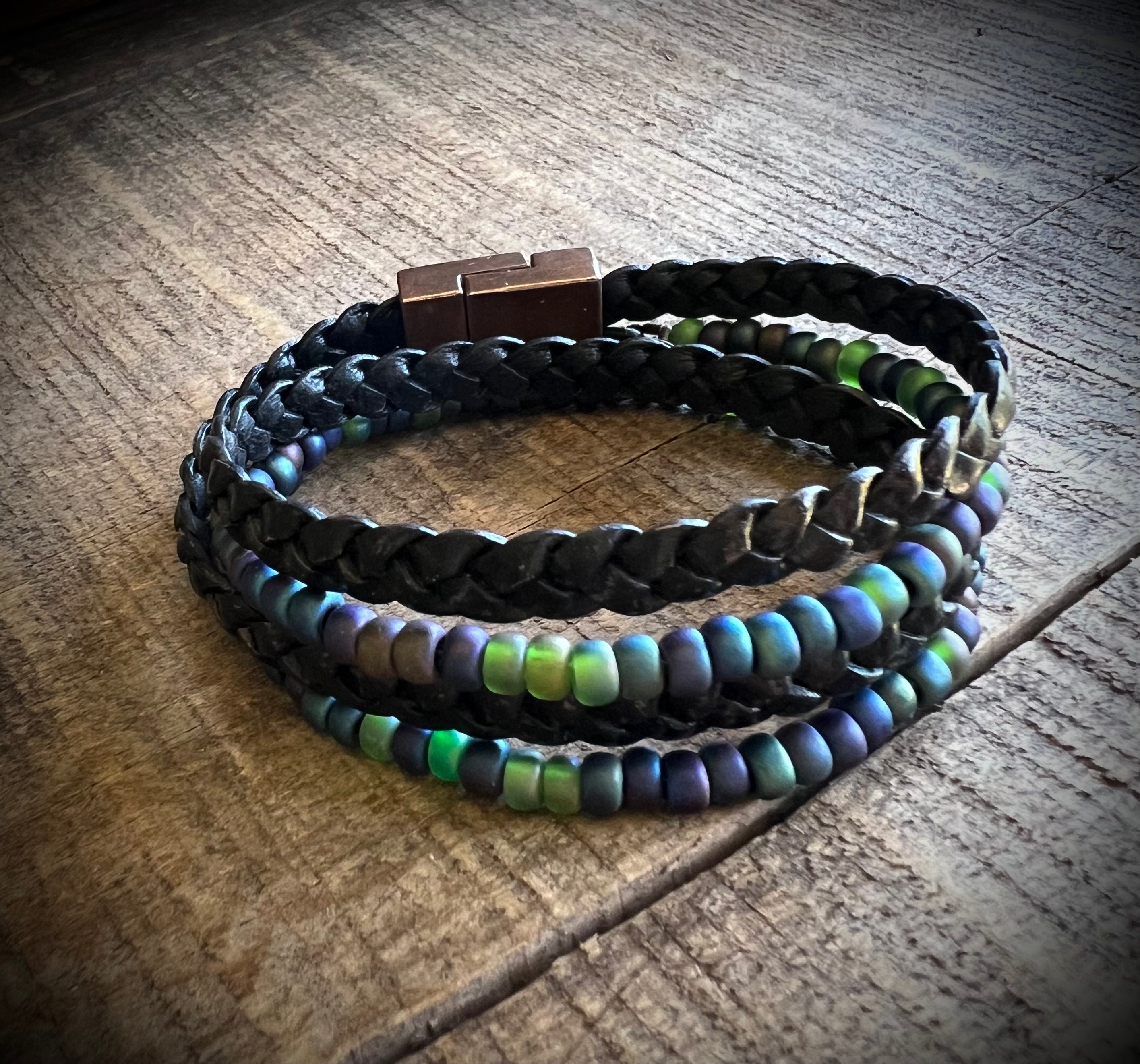 BohoWrapFrancesca Layered Leather Beaded Wrap Bracelet Magnetic Clasp