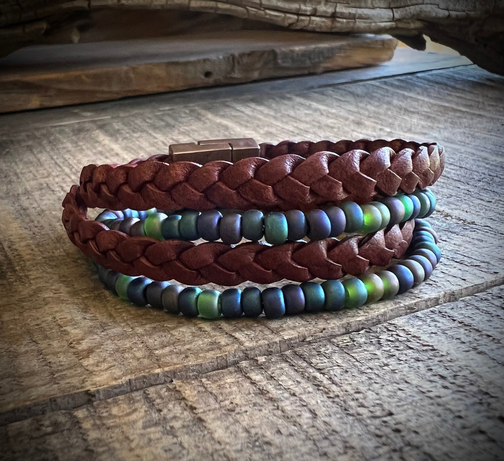 BohoWrapFrancesca Earthy Boho Wrap Bracelet Magnetic Clasp Glass Beads