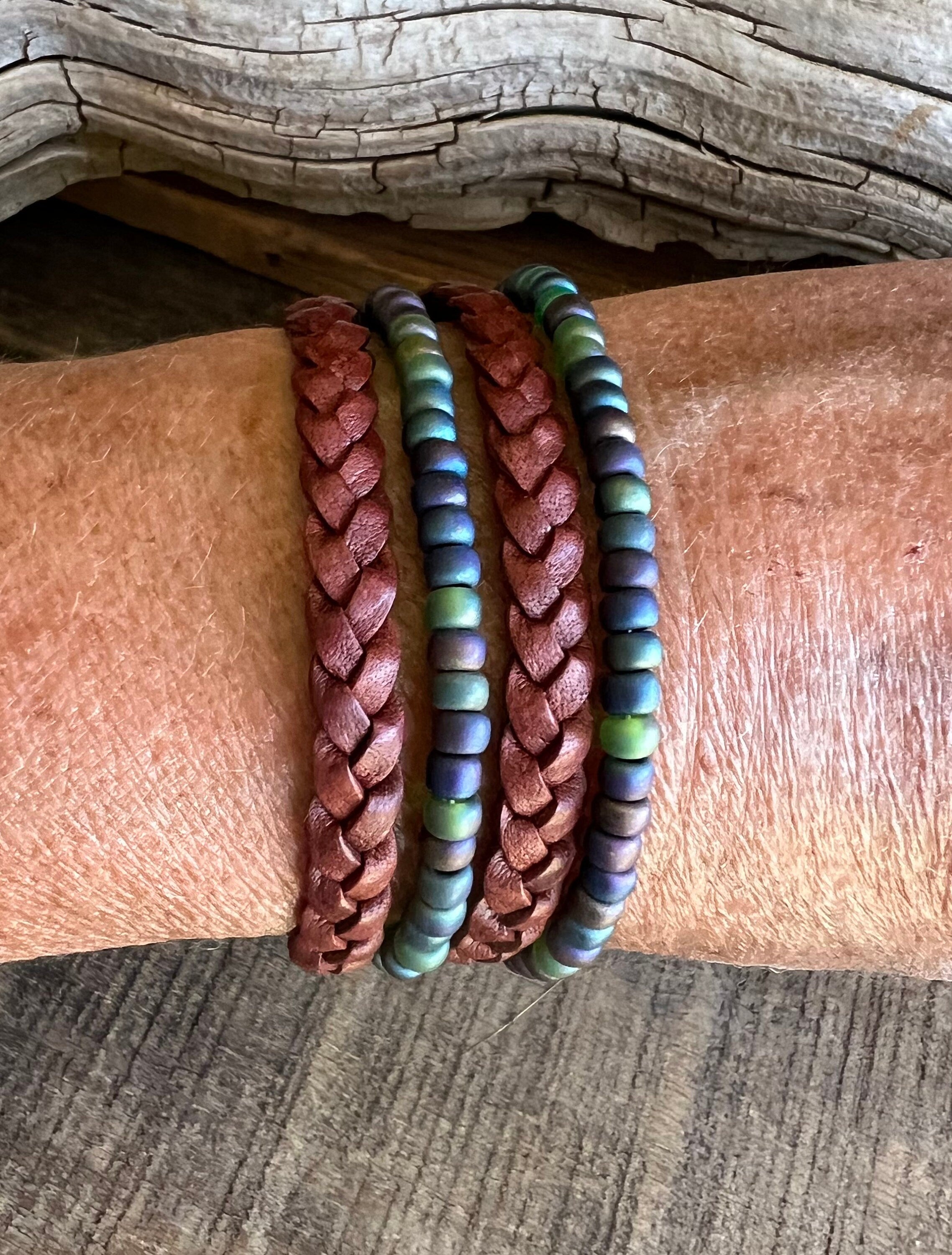 BohoWrapFrancesca Earthy Boho Wrap Bracelet Magnetic Clasp Glass Beads