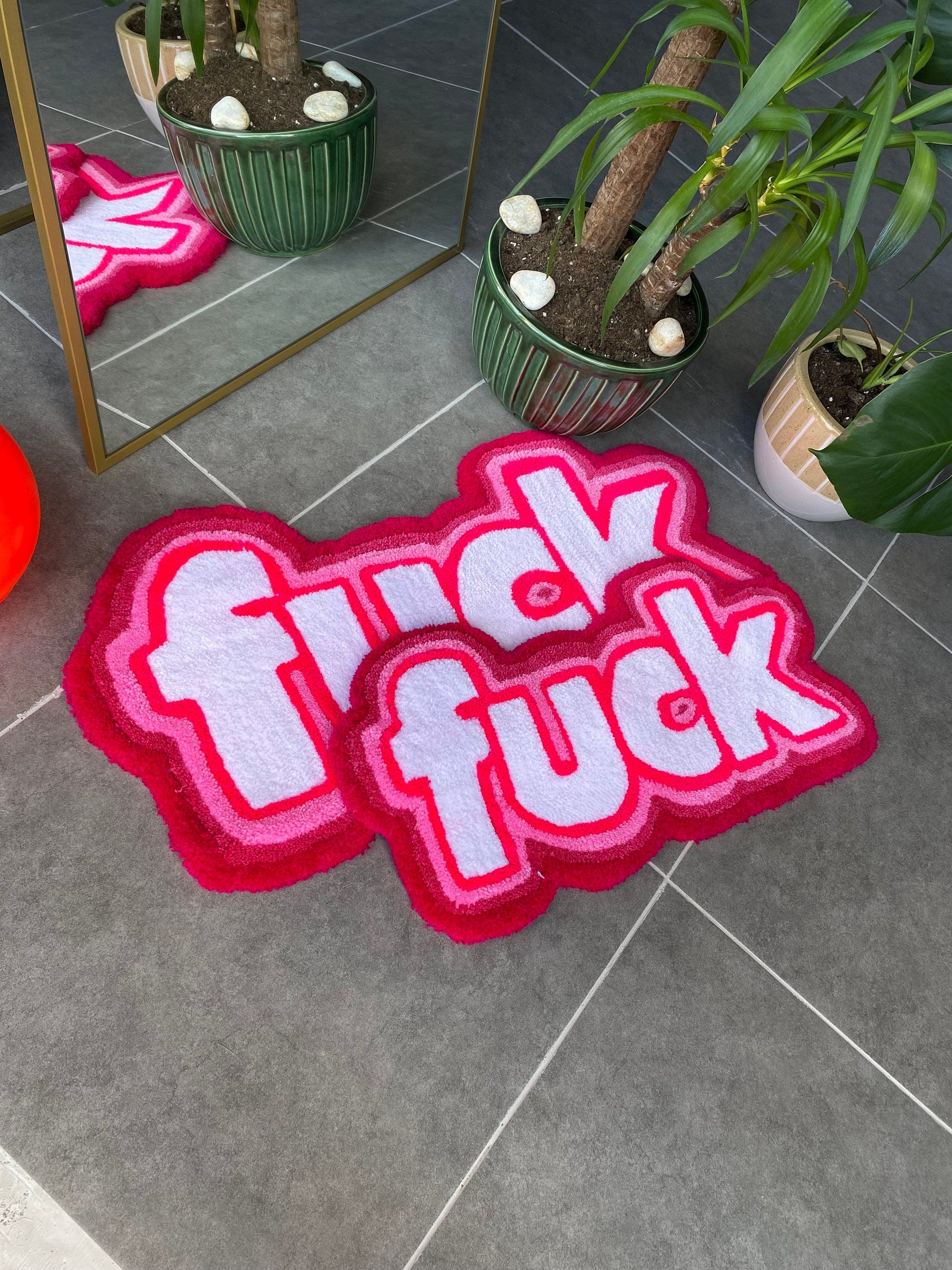 OrnnWorks Handmade F*ck Pink Fluffy Tufted Rug