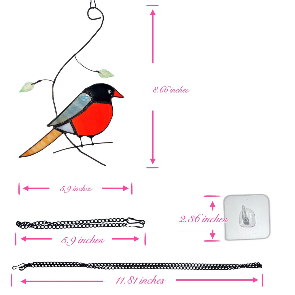 RainLine American Robin Stained Glass Window Hanging Suncatcher 8.66in