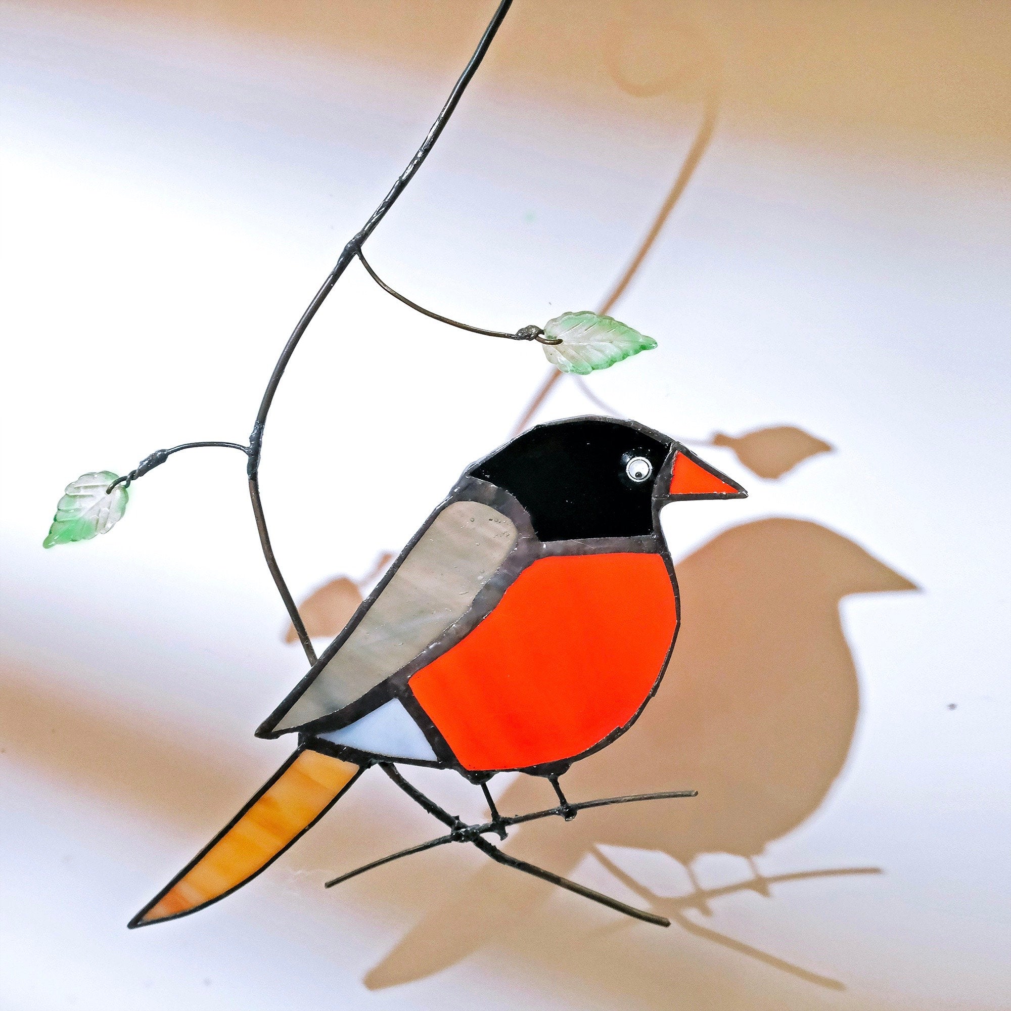 RainLine American Robin Stained Glass Window Hanging Suncatcher 8.66in