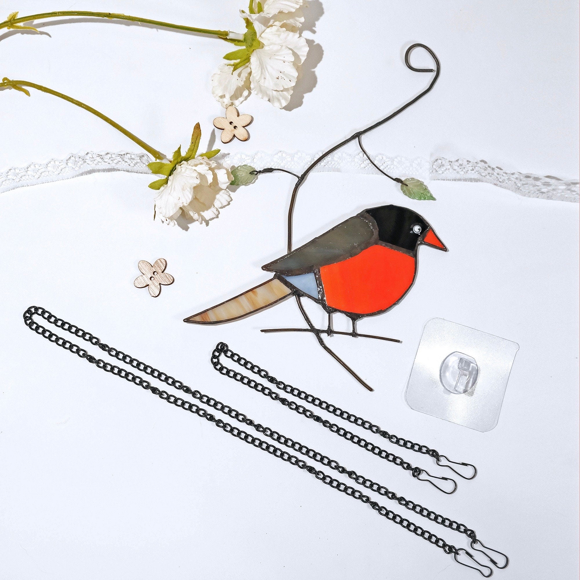 RainLine American Robin Stained Glass Window Hanging Suncatcher 8.66in