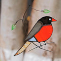 RainLine American Robin Stained Glass Window Hanging Suncatcher 8.66in