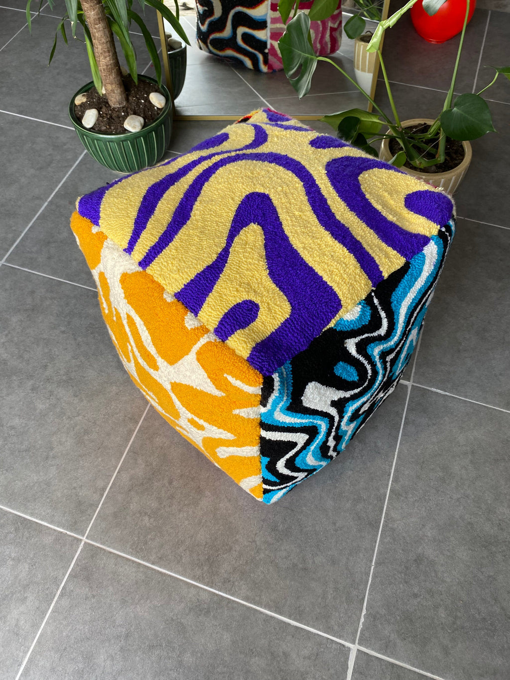 OrnnWorks Psychedelic Tufted Ottoman Pouf Cover Unstuffed Handmade