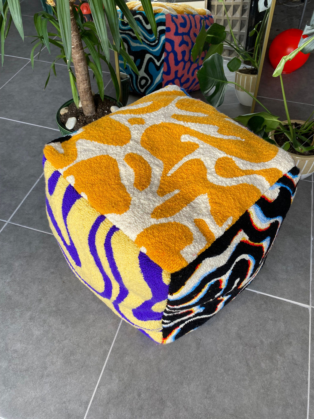 OrnnWorks Psychedelic Tufted Ottoman Pouf Cover Unstuffed Handmade