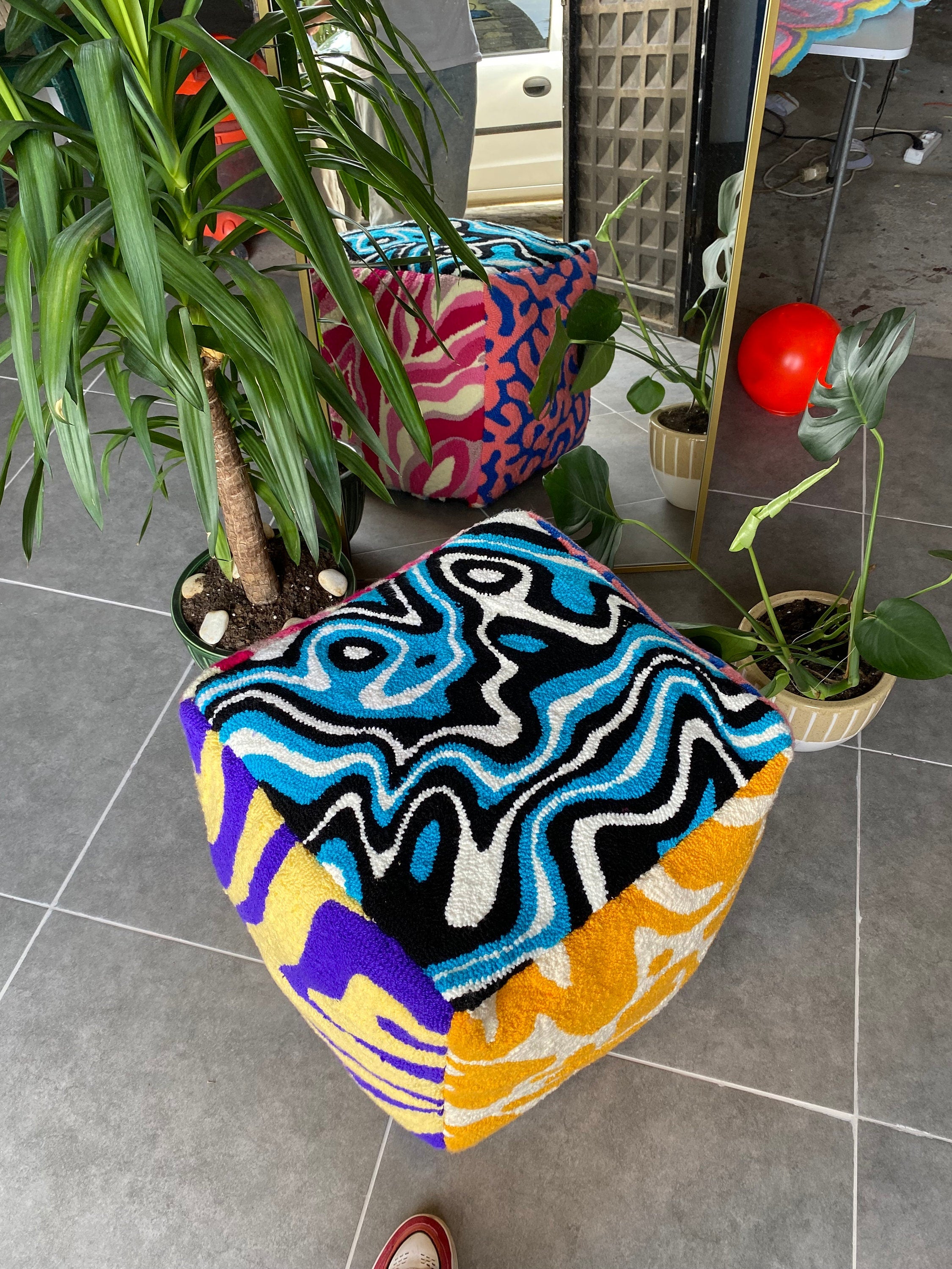 OrnnWorks Psychedelic Tufted Ottoman Pouf Cover Unstuffed Handmade