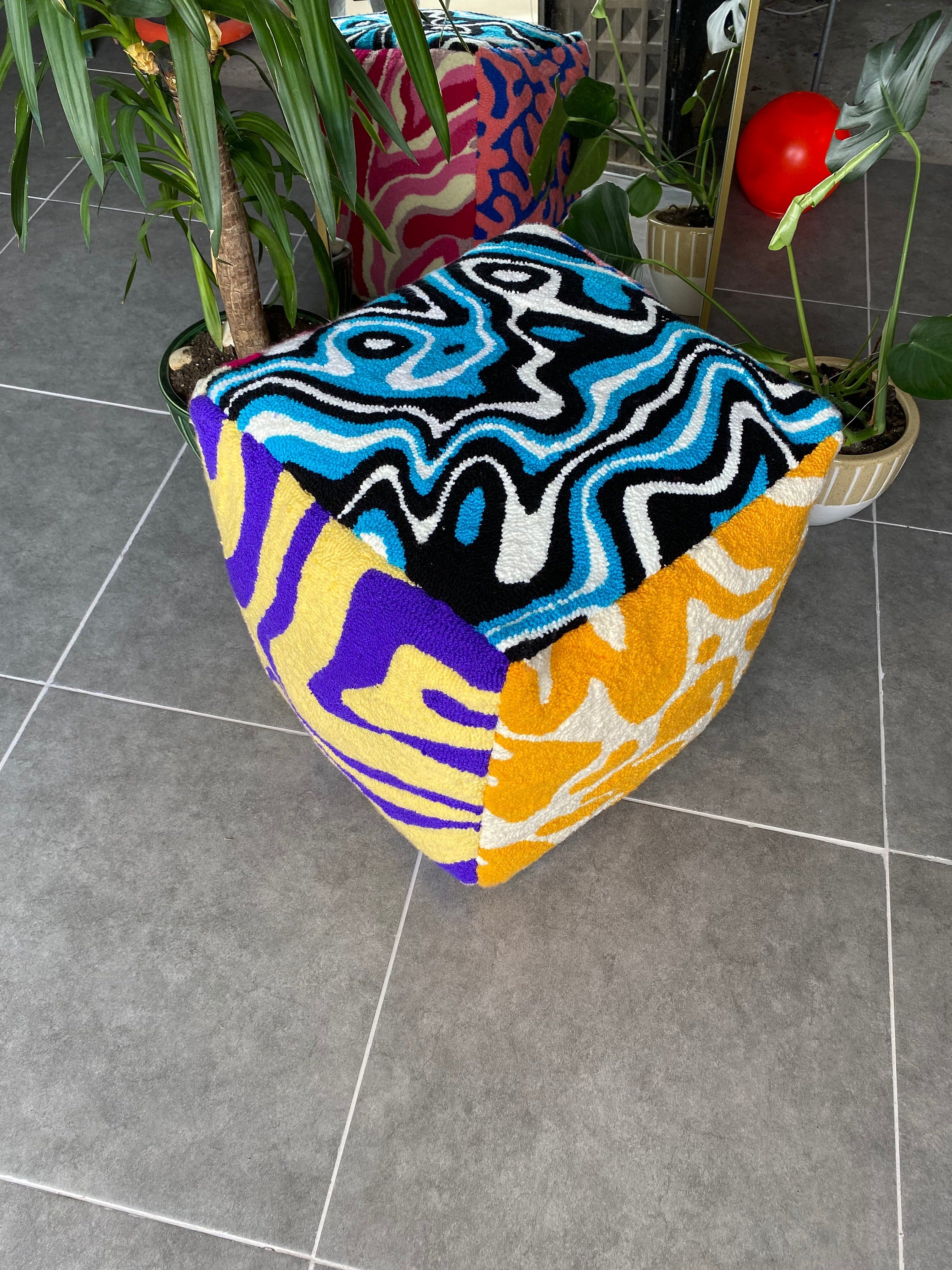 OrnnWorks Psychedelic Tufted Ottoman Pouf Cover Unstuffed Handmade