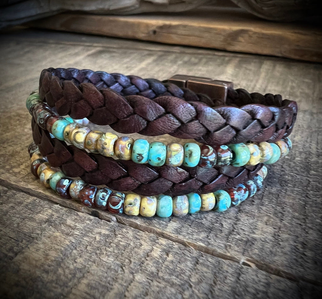 BohoWrapFrancesca Earthy Boho Wrap Bracelet Leather Magnetic Clasp