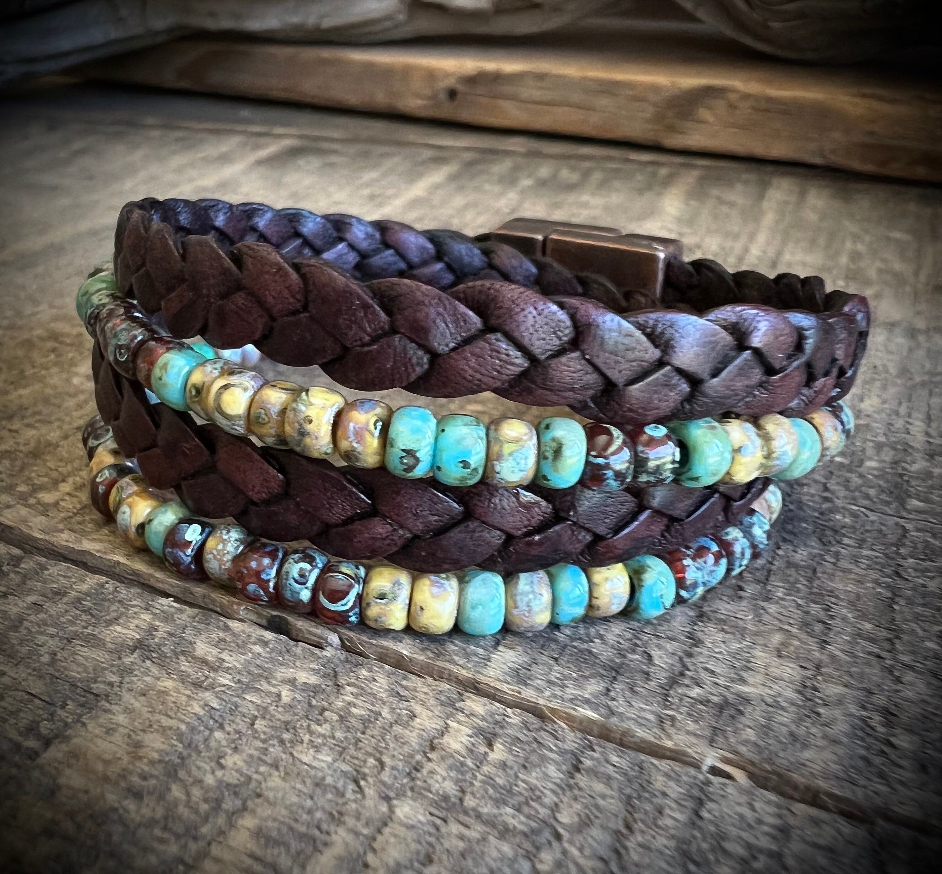 BohoWrapFrancesca Earthy Boho Wrap Bracelet Leather Magnetic Clasp