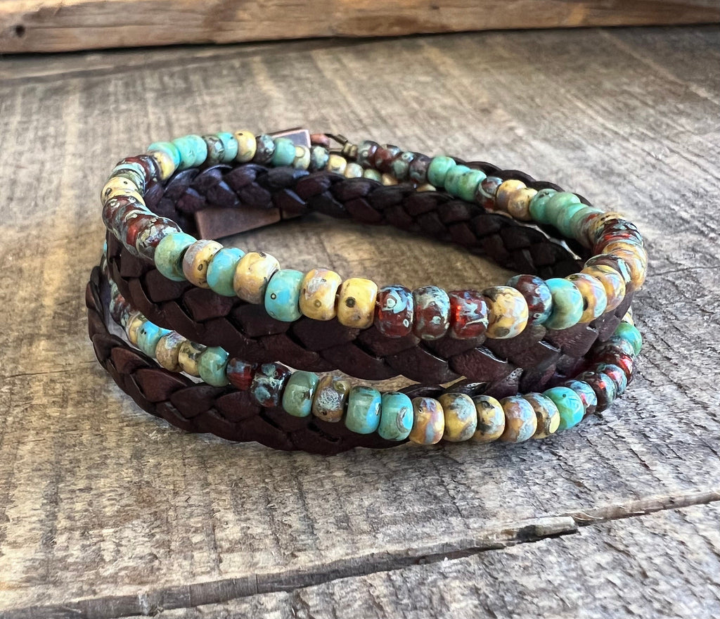 BohoWrapFrancesca Earthy Boho Wrap Bracelet Leather Magnetic Clasp