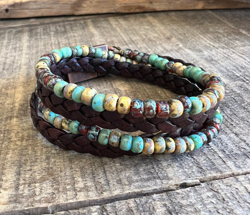 BohoWrapFrancesca Earthy Boho Wrap Bracelet Leather Magnetic Clasp