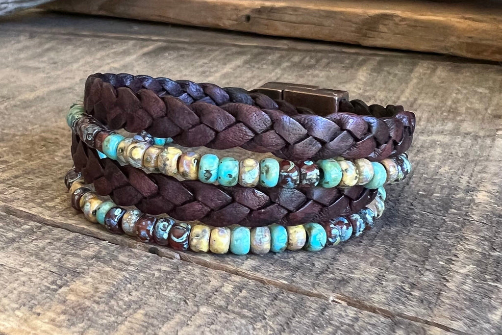 BohoWrapFrancesca Earthy Boho Wrap Bracelet Leather Magnetic Clasp