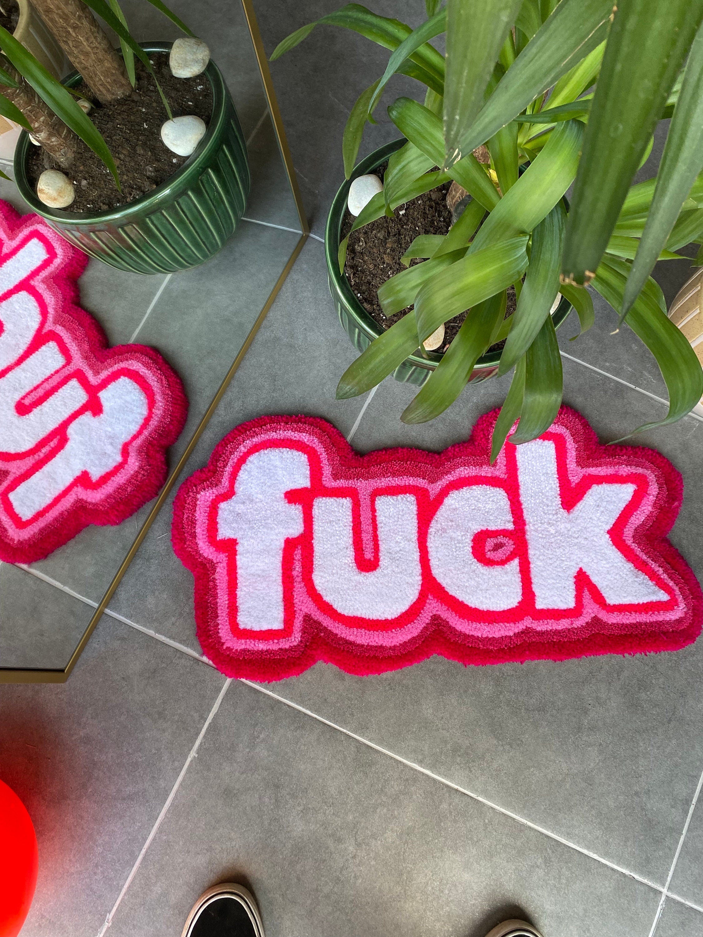 OrnnWorks Handmade F*ck Pink Fluffy Tufted Rug