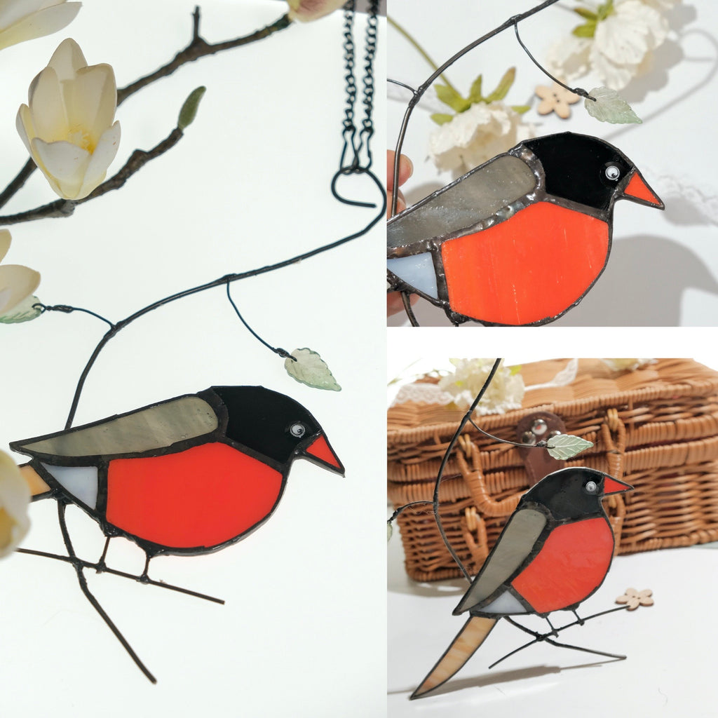 RainLine American Robin Stained Glass Window Hanging Suncatcher 8.66in