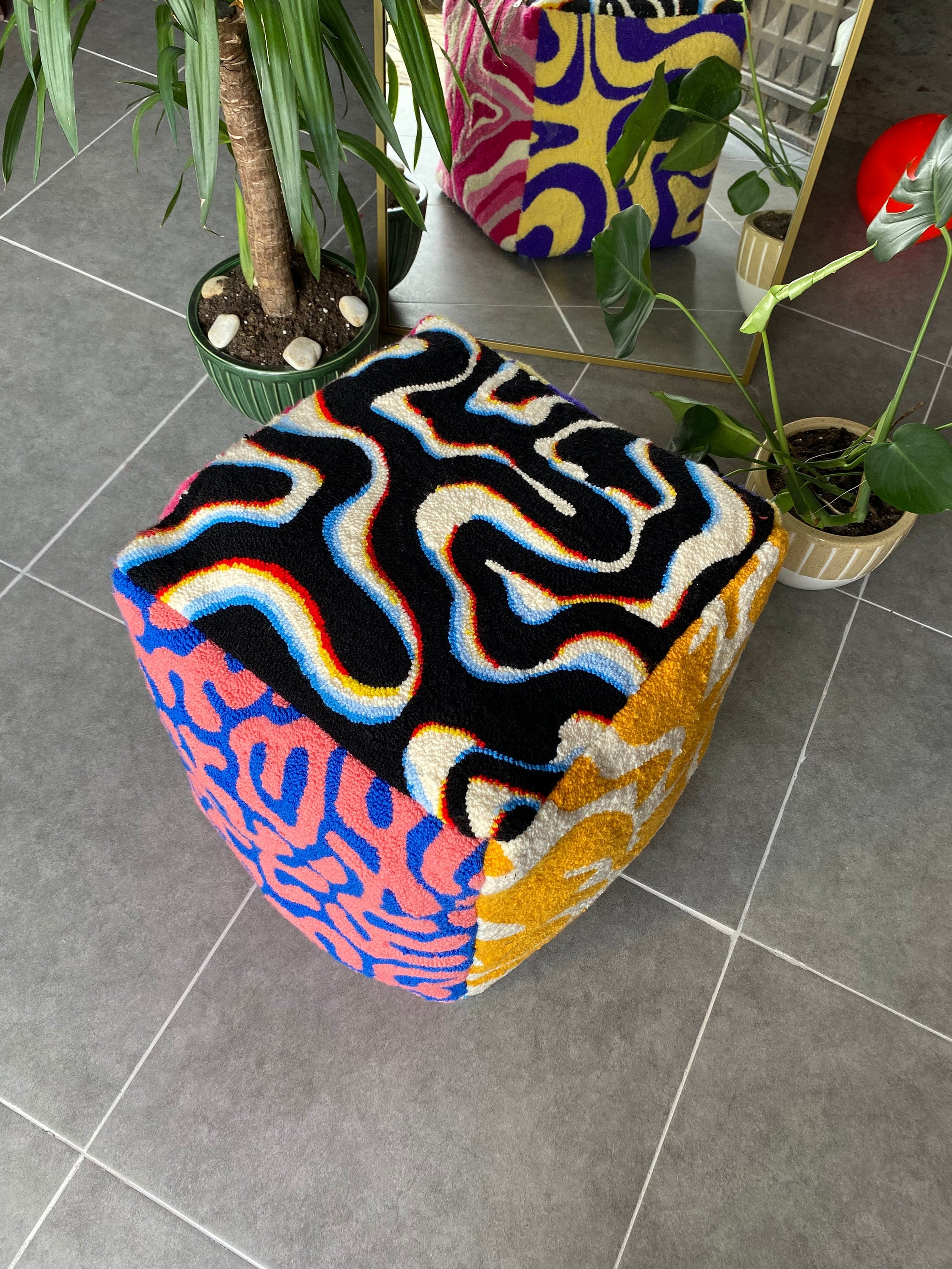 OrnnWorks Psychedelic Tufted Ottoman Pouf Cover Unstuffed Handmade