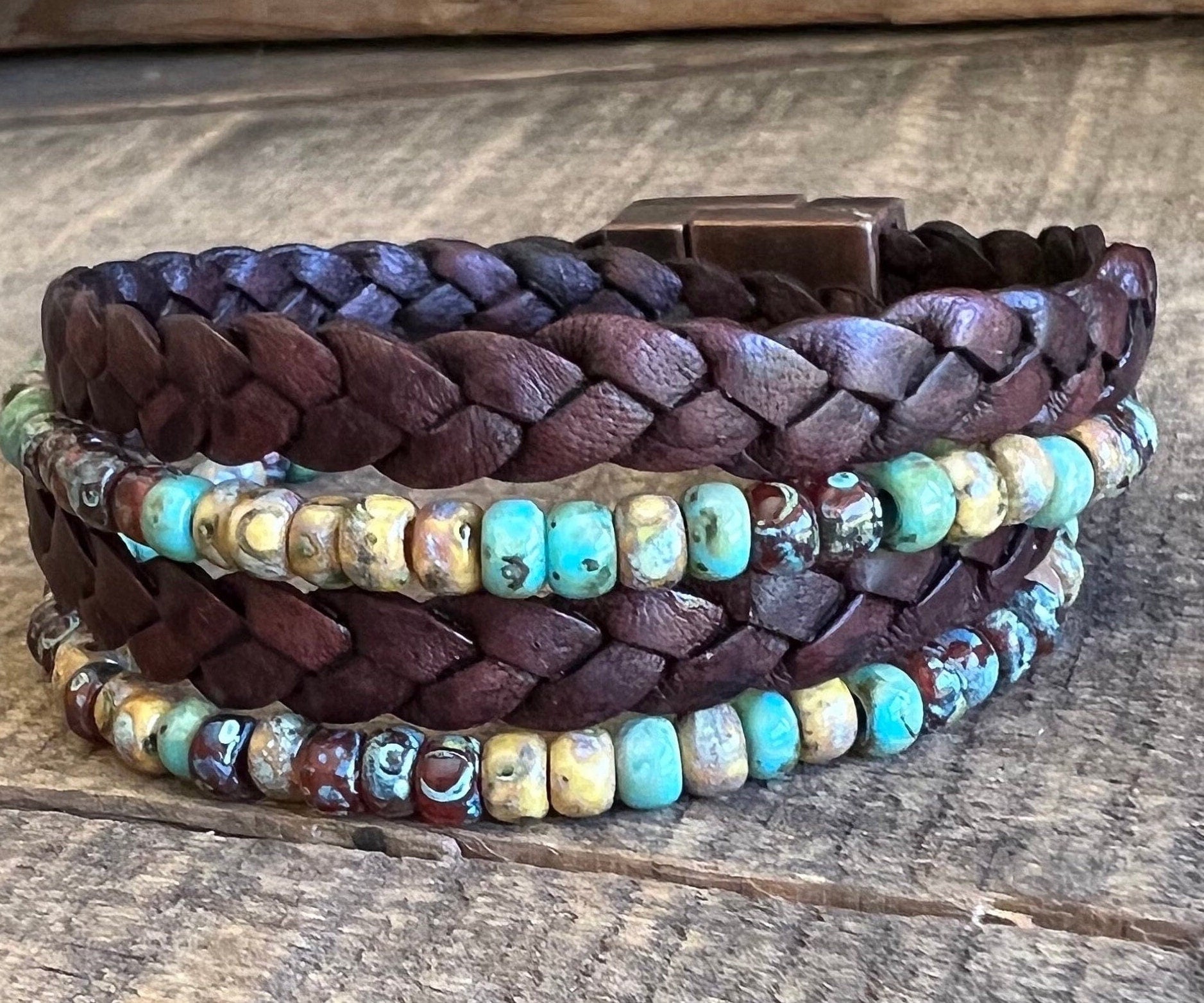 BohoWrapFrancesca Earthy Boho Wrap Bracelet Leather Magnetic Clasp