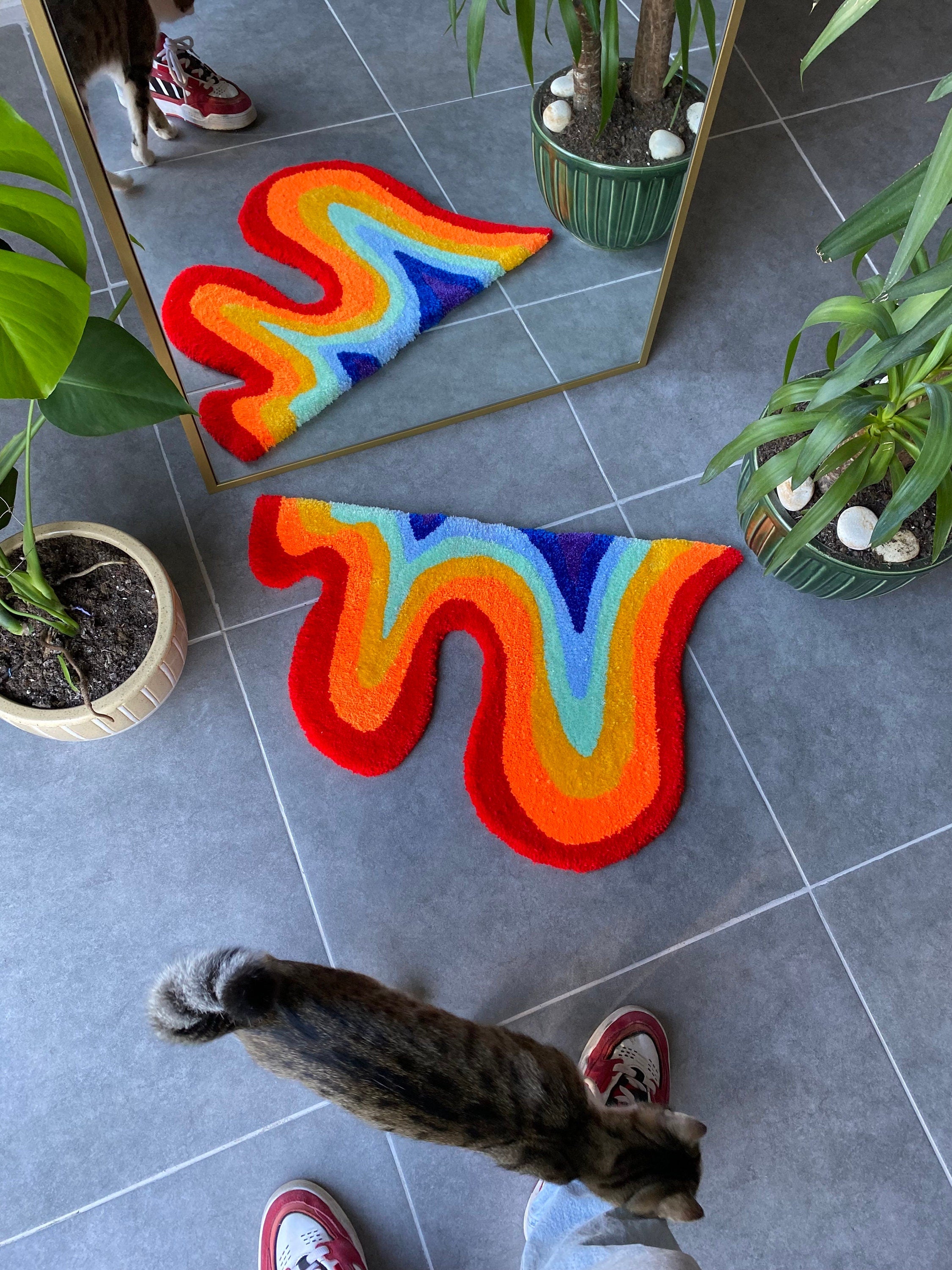 OrnnWorks Drippy Fluid Rainbow Fluffy Tufted Mirror Rug