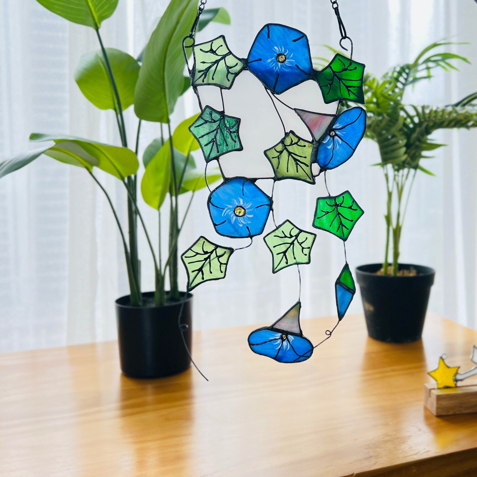 RainLine Morning Glory Ivy Leaves Stained Glass Suncatcher