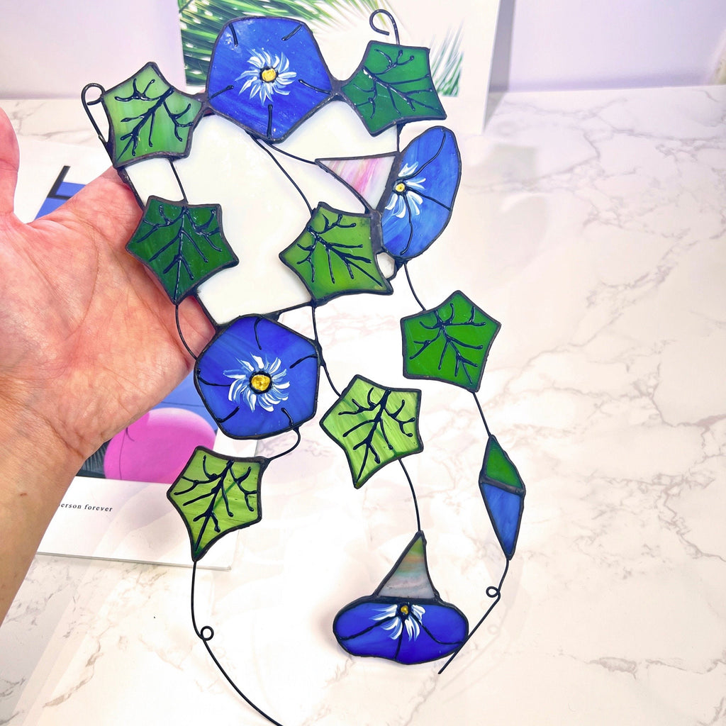 RainLine Morning Glory Ivy Leaves Stained Glass Suncatcher