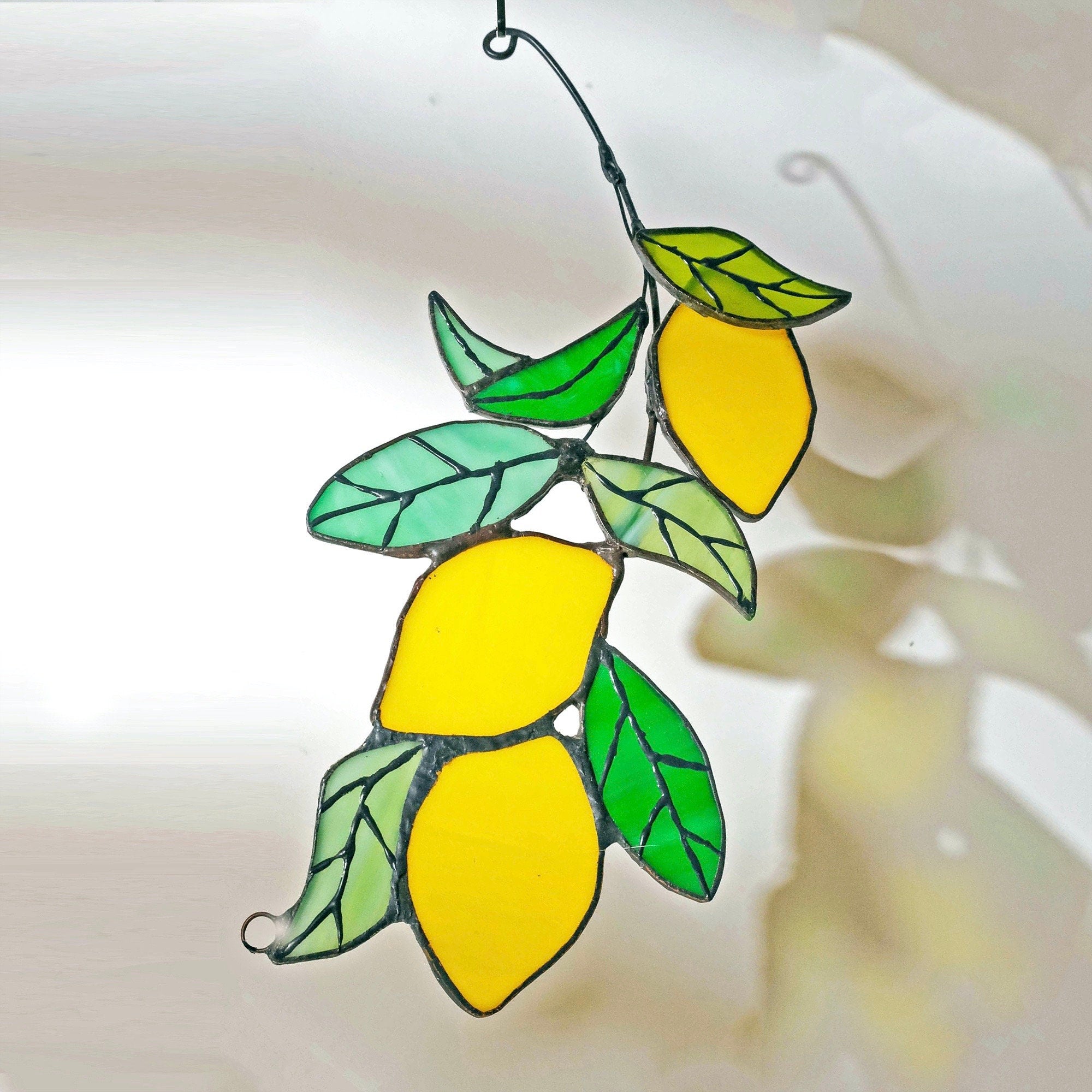 RainLine Lemon Branch Stained Glass Suncatcher 9.84in Window Hanging