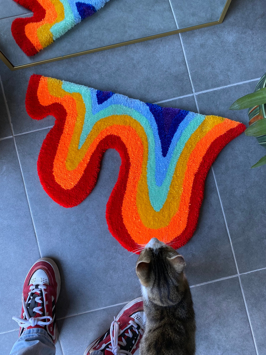 OrnnWorks Drippy Fluid Rainbow Fluffy Tufted Mirror Rug
