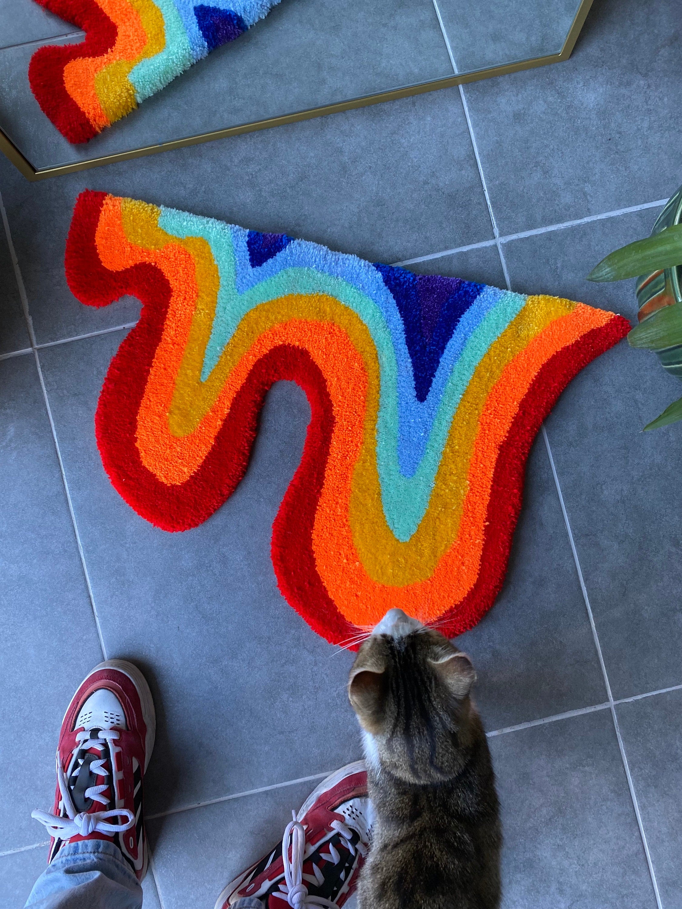 OrnnWorks Drippy Fluid Rainbow Fluffy Tufted Mirror Rug