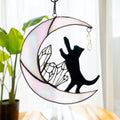 RainLine Cat on Moon Stained Glass Suncatcher 7in Iridescent