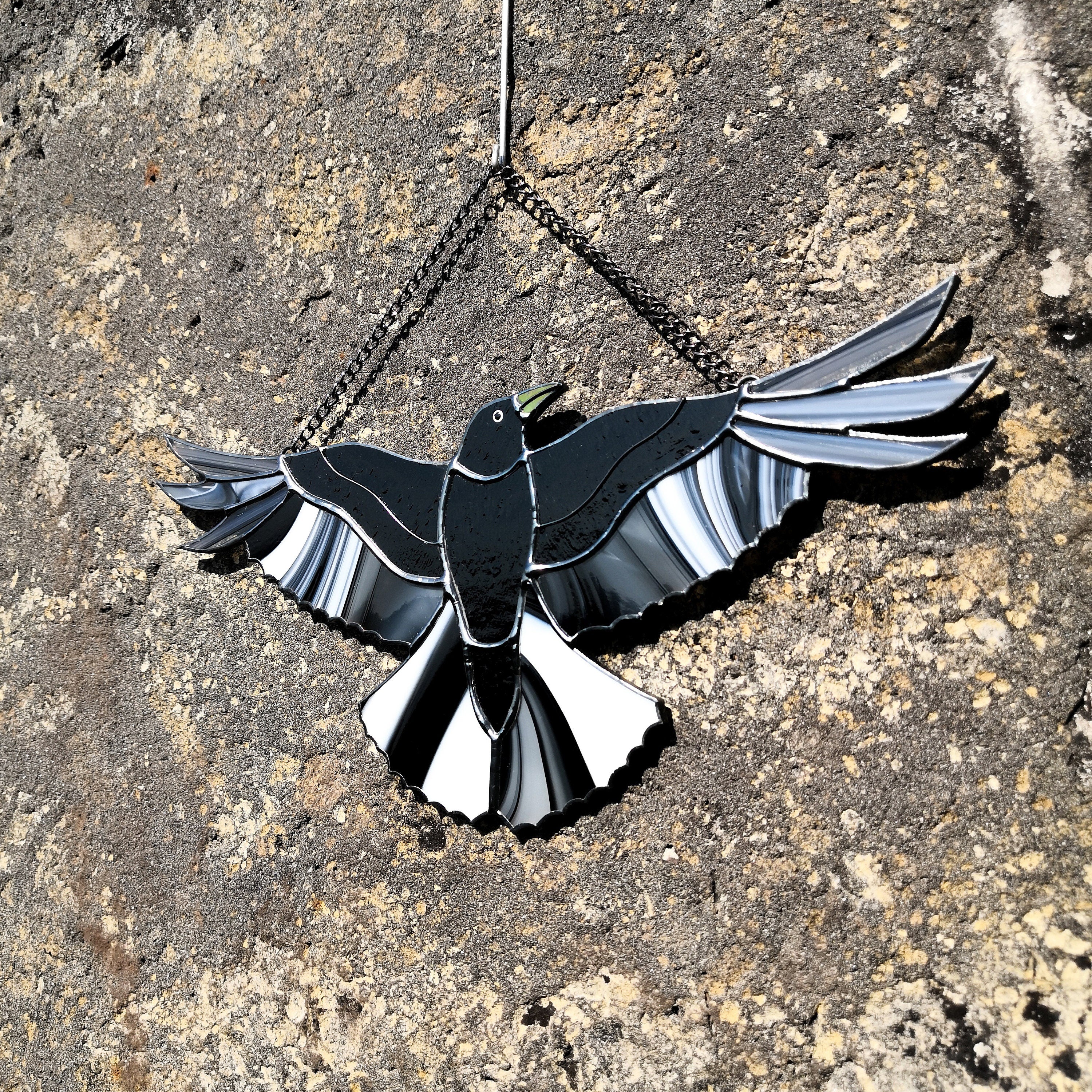 SunStainedGlassUA Raven Moon Stained Glass Suncatcher Window Hanging