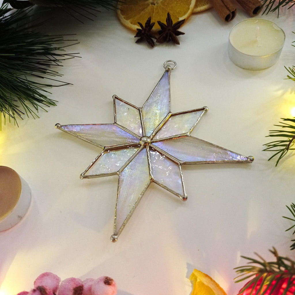 SunStainedGlassUA Christmas Star Stained Glass Suncatcher Window Hanging